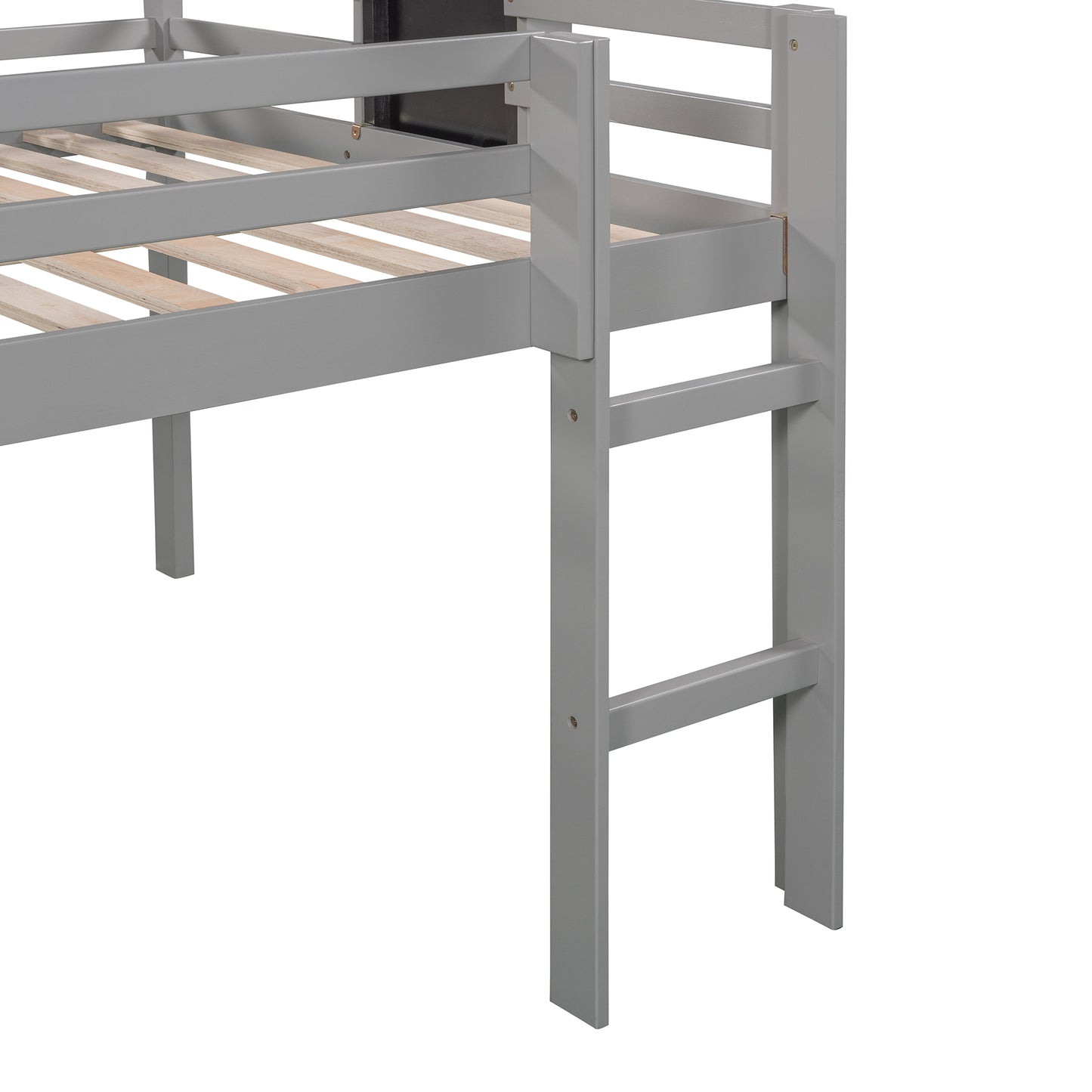 Full size Loft Bed Wood Bed with Slide, Stair and Chalkboard,Gray