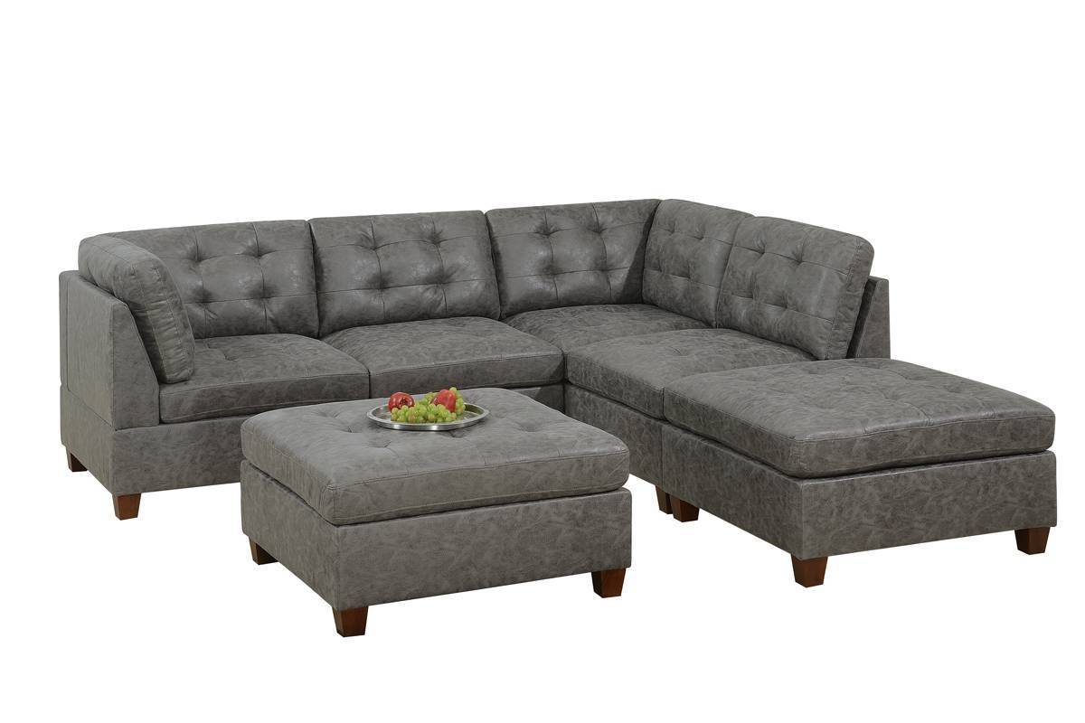 Elegant Antique Grey Modular Sectional Sofa Set with Leatherette Upholstery