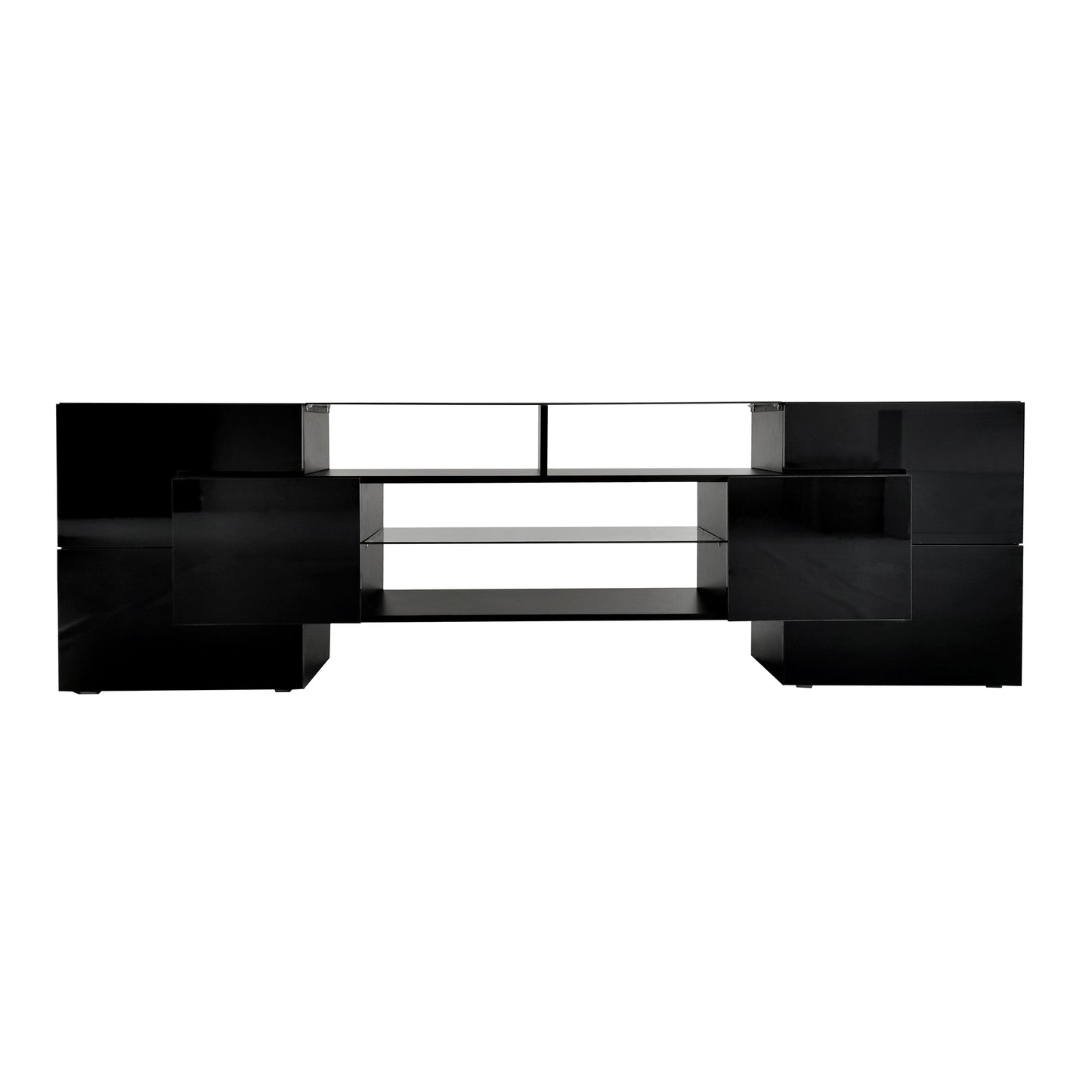 Black High Gloss TV Stand with LED Glass Shelves for TVs Up to 80