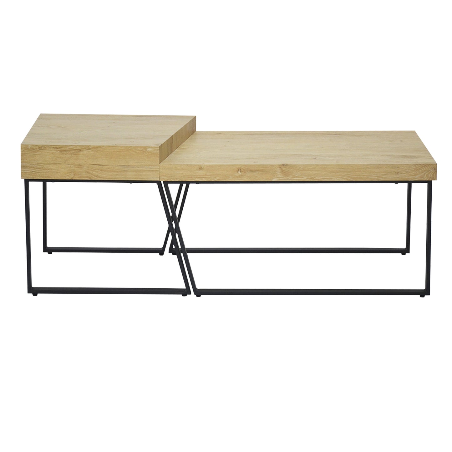 Elegant Oak Brown and Black Wooden Coffee Table with Metal Frame