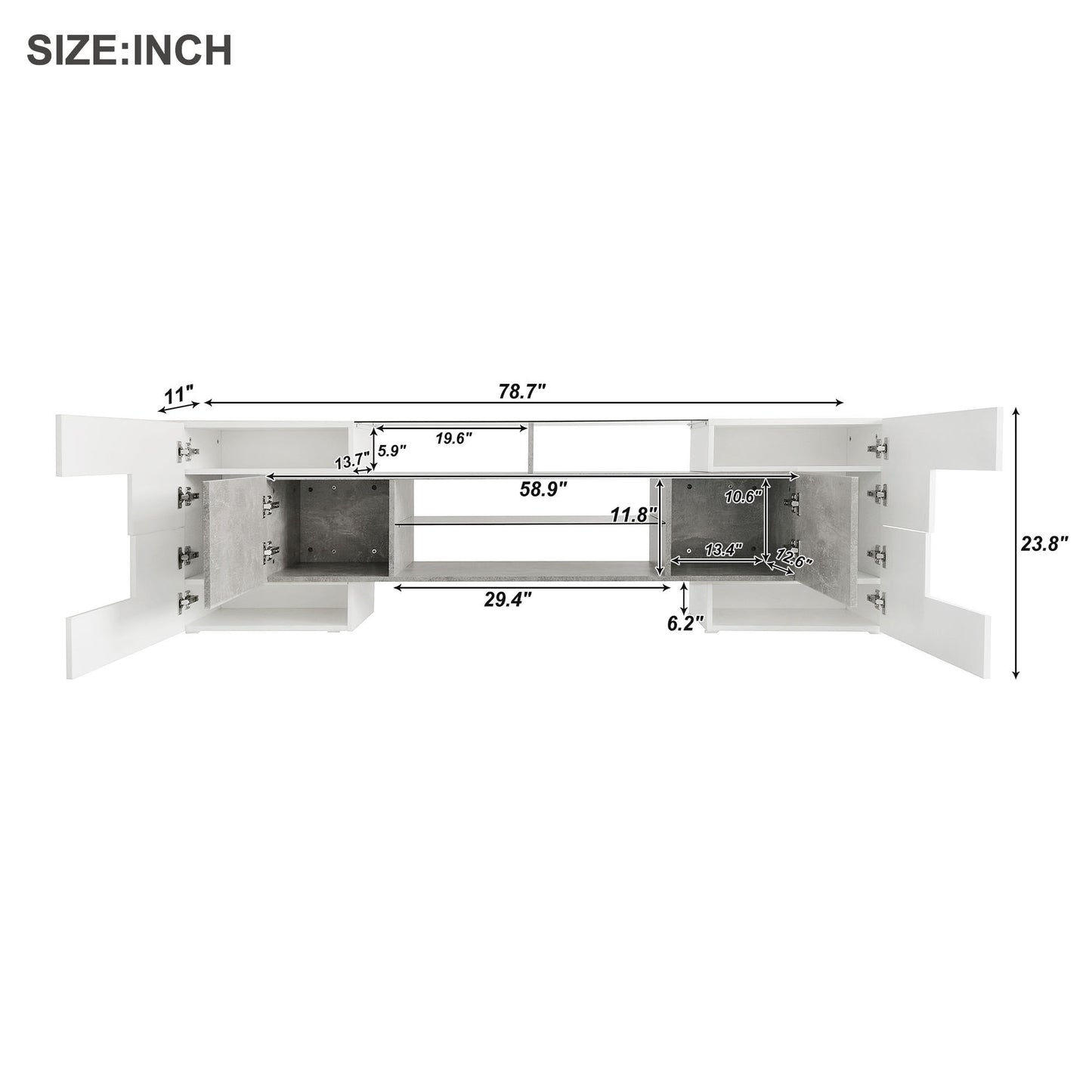 Elegant Grey TV Stand with LED Lights and Glass Shelves for TVs Up to 80 Inches