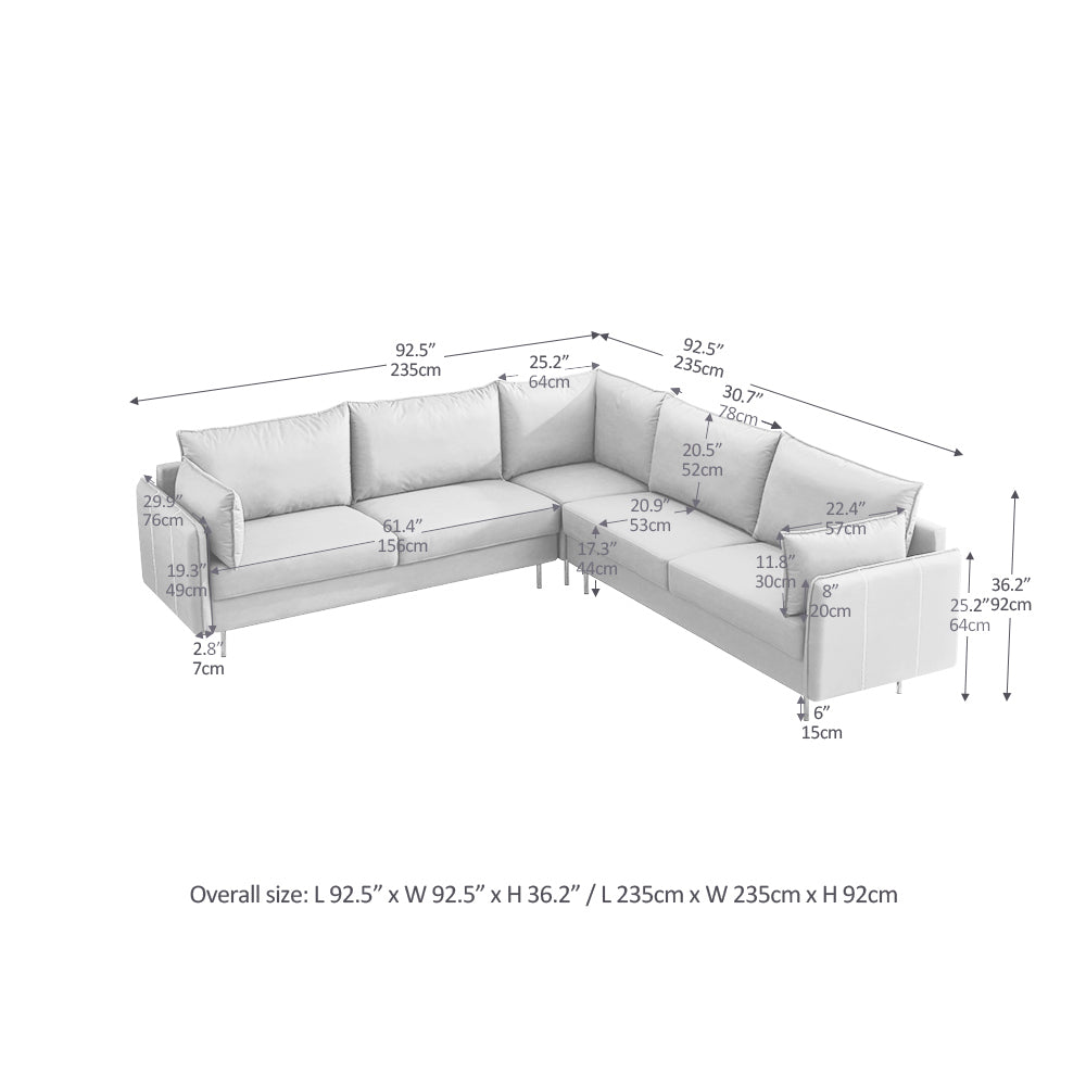 L-Shaped Corner Sectional Technical leather Sofa-Orange, 92.5*92.5''