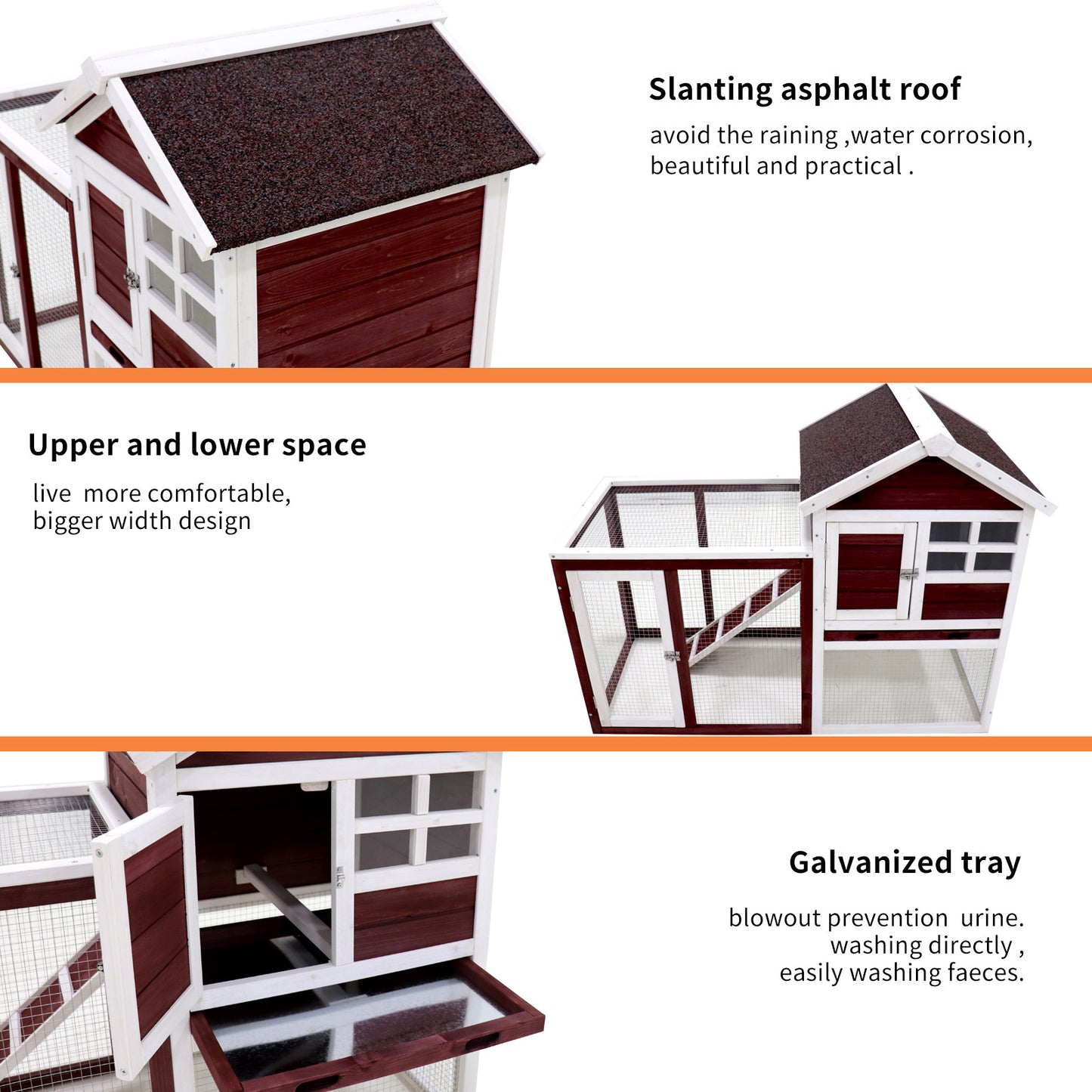 Deluxe Wooden Chicken Coop Hen House Rabbit Wood Hutch Poultry Cage Habitat(wine rde+white)