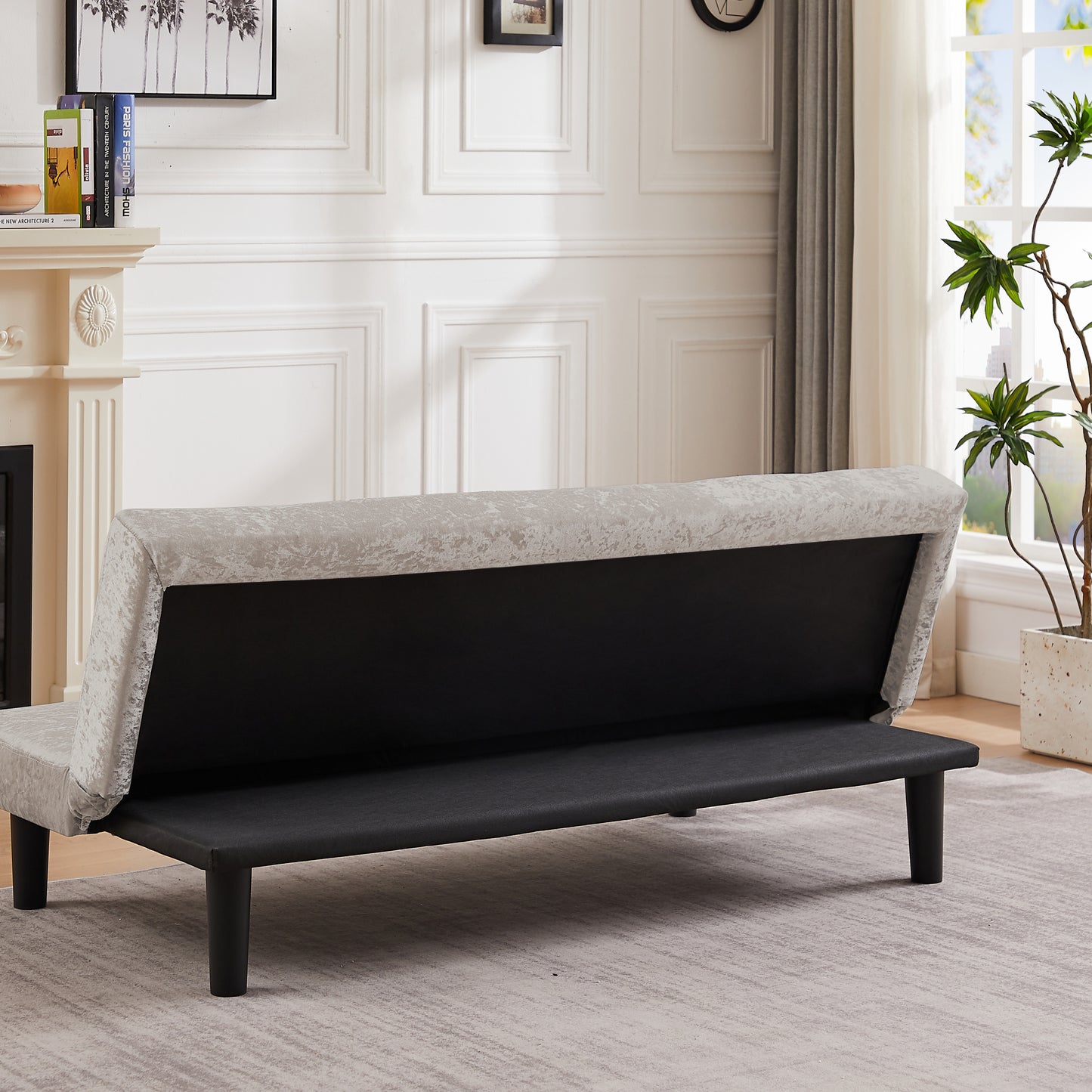 Modern sofa bed in iced velour, multi-position adjustable sofa bed, plastic feet