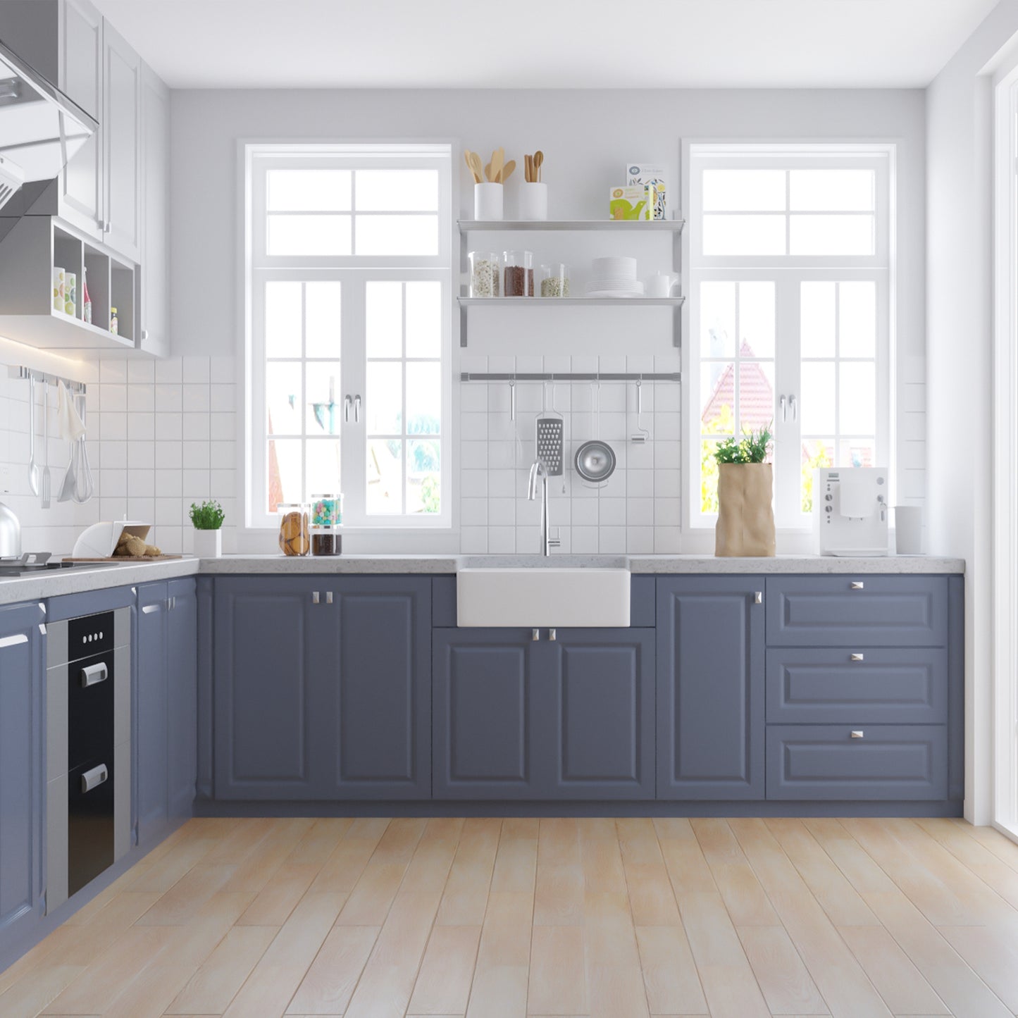 White Fireclay Farmhouse Kitchen Sink with Reversible Single Bowl