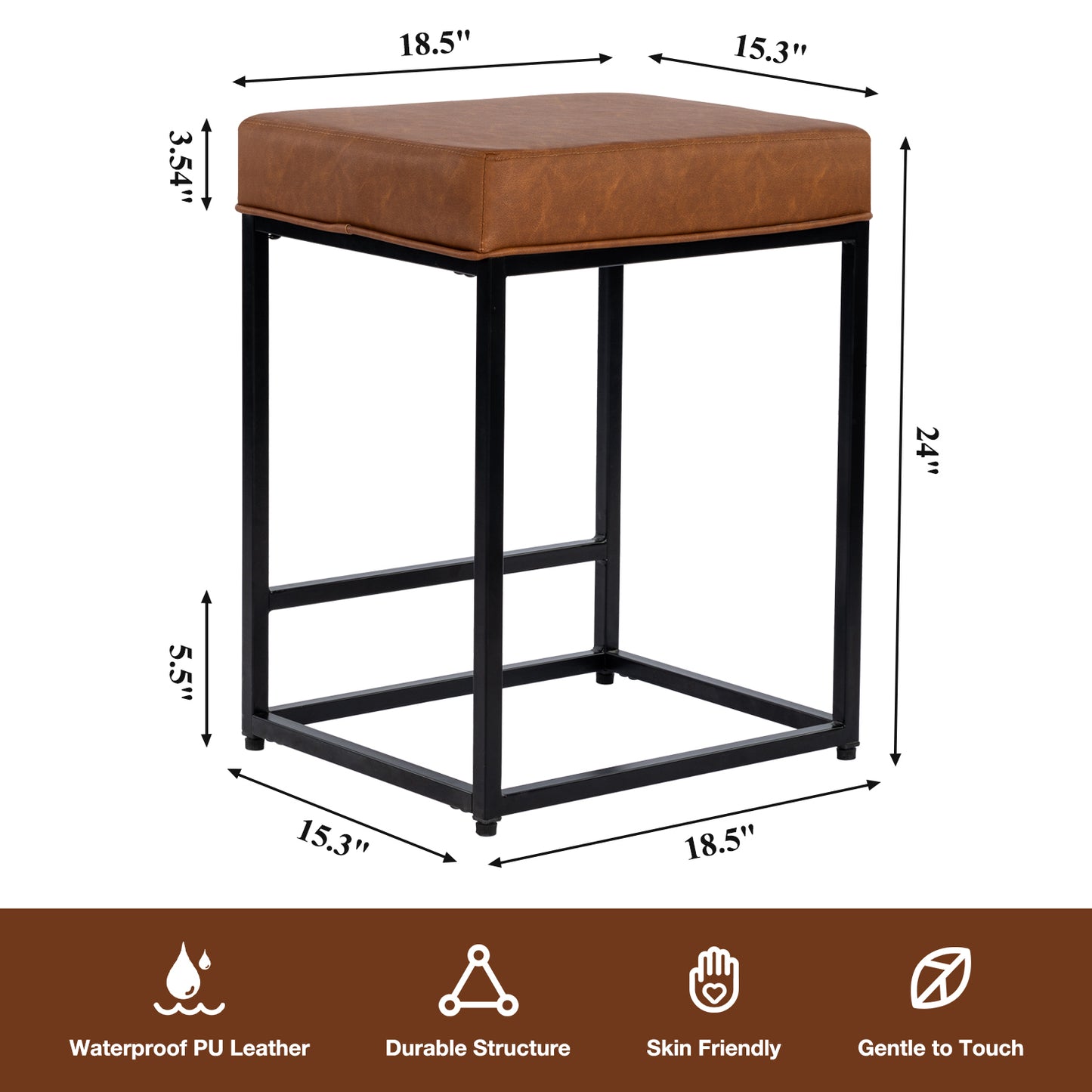 Bar stool, set of 2 bar chairs, kitchen breakfast bar stool with footstool, living room, party room Modern Barstools BROWN