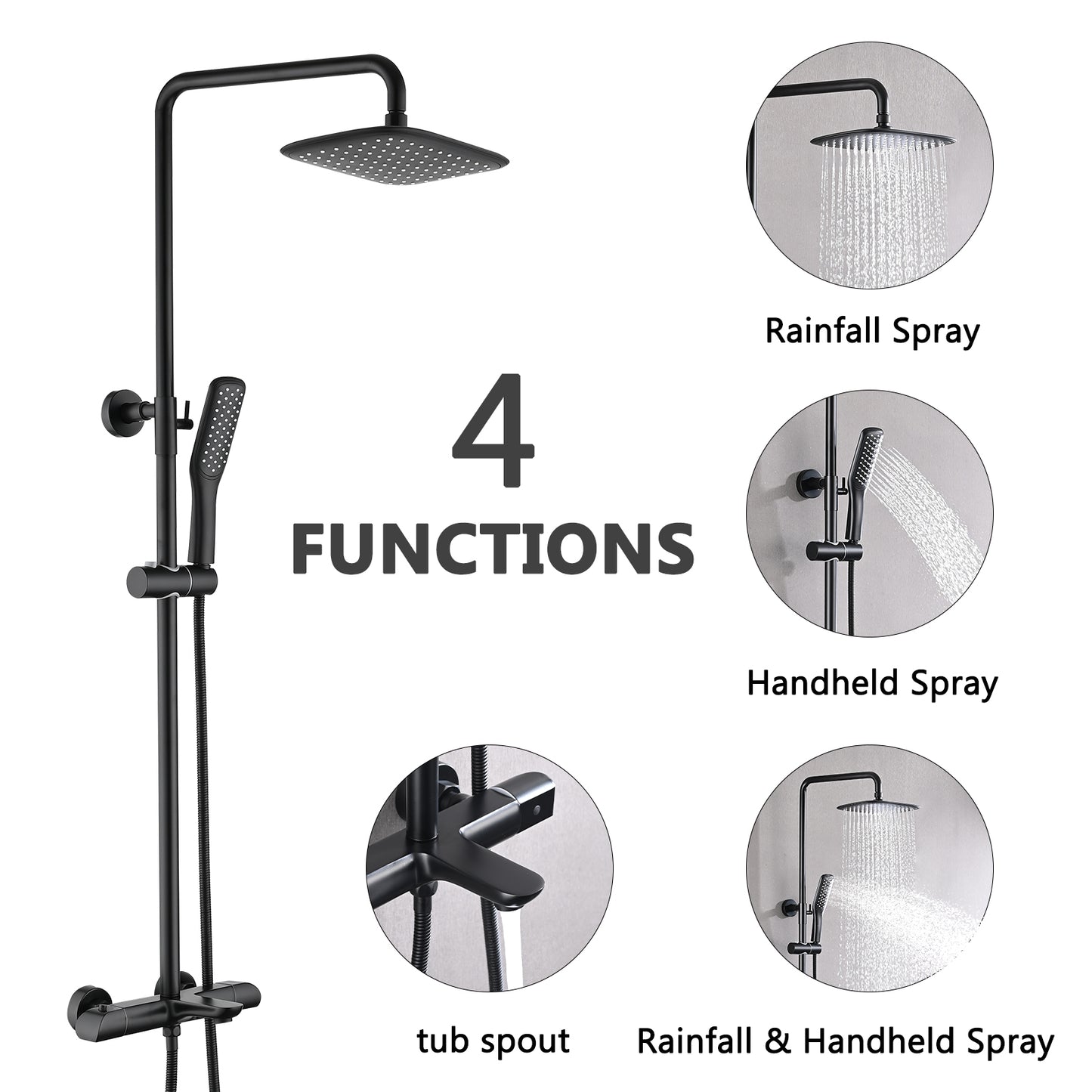 Thermostatic Matte Black Shower Faucet Set - Wall Mounted Shower Combo Kit