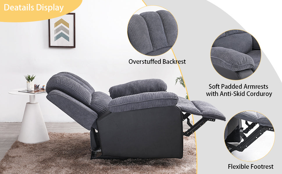 Corduroy + PU material thickened with side pockets armrests ergonomic power sofa chair with 8-point massage heating function