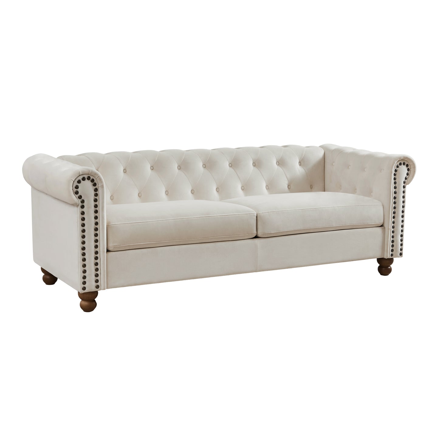 Classic Traditional Living Room Upholstered Sofa with high-tech Fabric Surface/ Chesterfield Tufted Fabric Sofa Couch, Large-White.