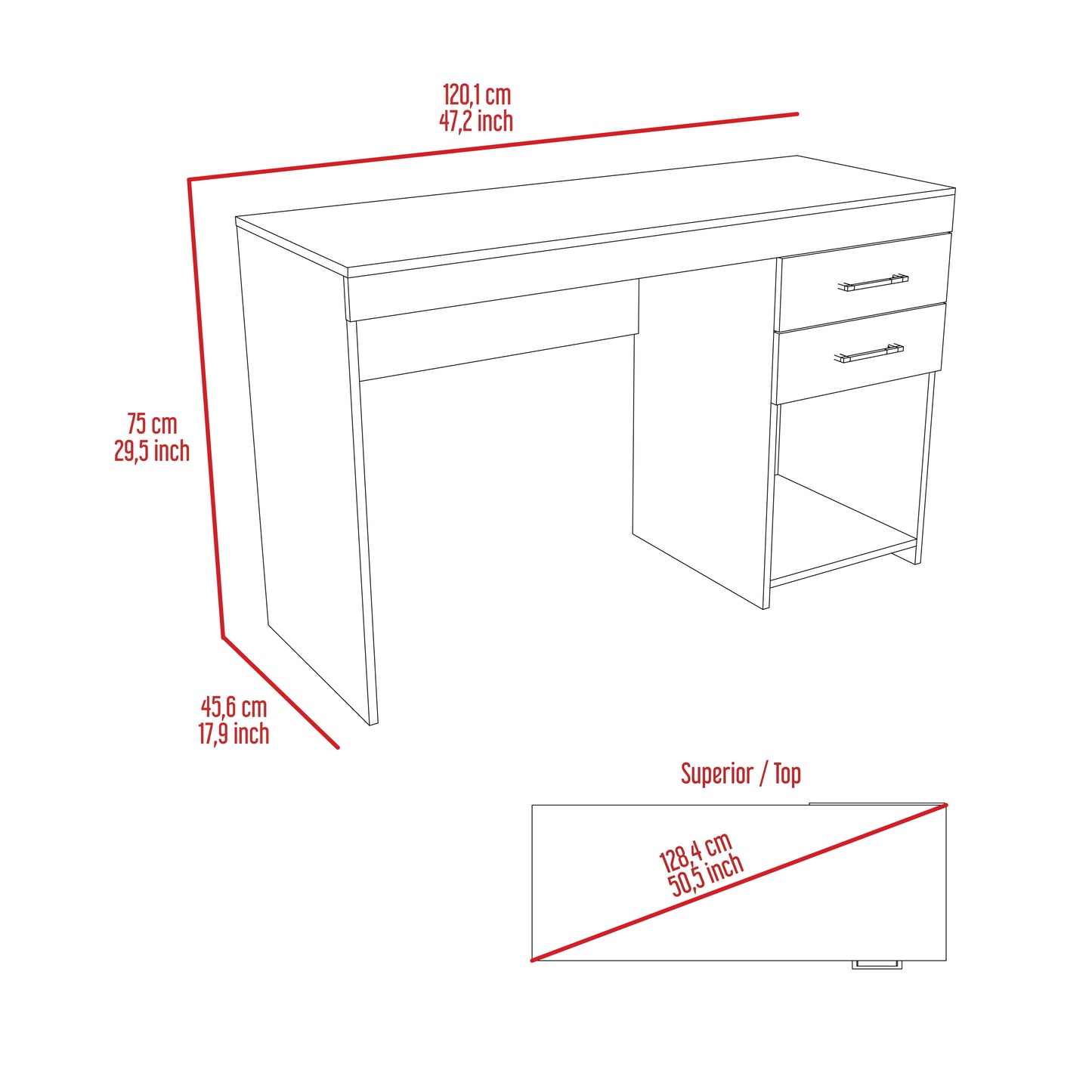 Ibare Light Gray Computer Desk with Two Drawers and Lower Shelf