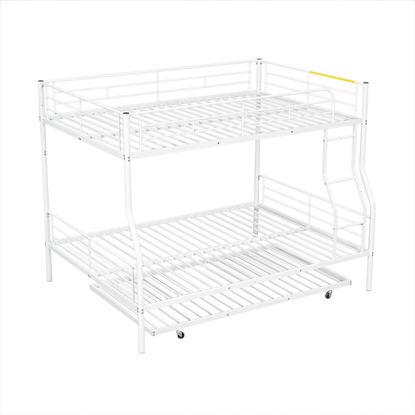 White Full XL Over Queen Metal Bunk Bed with Trundle