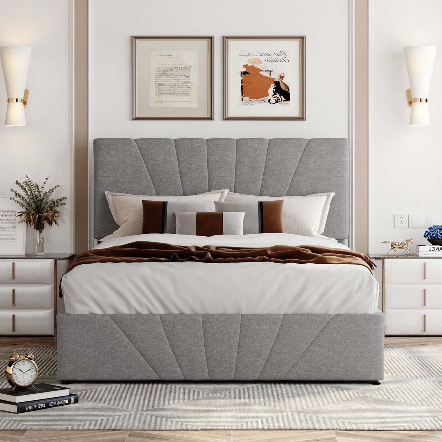 Full size Upholstered Platform bed with a Hydraulic Storage System - Gray