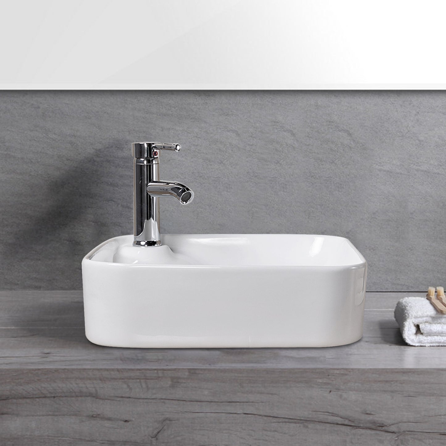 Vessel Bathroom Sink Basin in White Ceramic