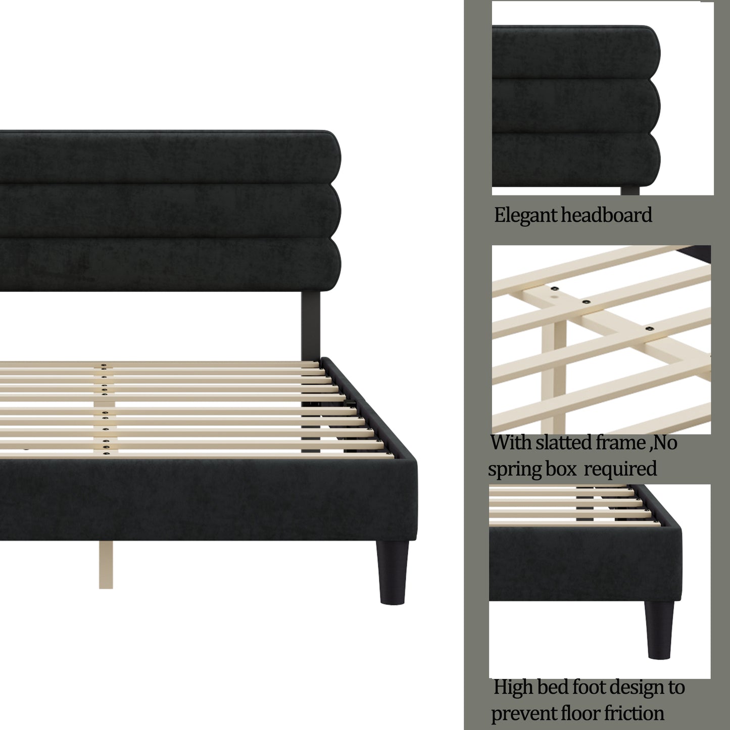 Full Bed Frame with Headboard,Sturdy Platform Bed with Wooden Slats Support,No Box Spring,Mattress Foundation,Easy Assembly  DARK GREY