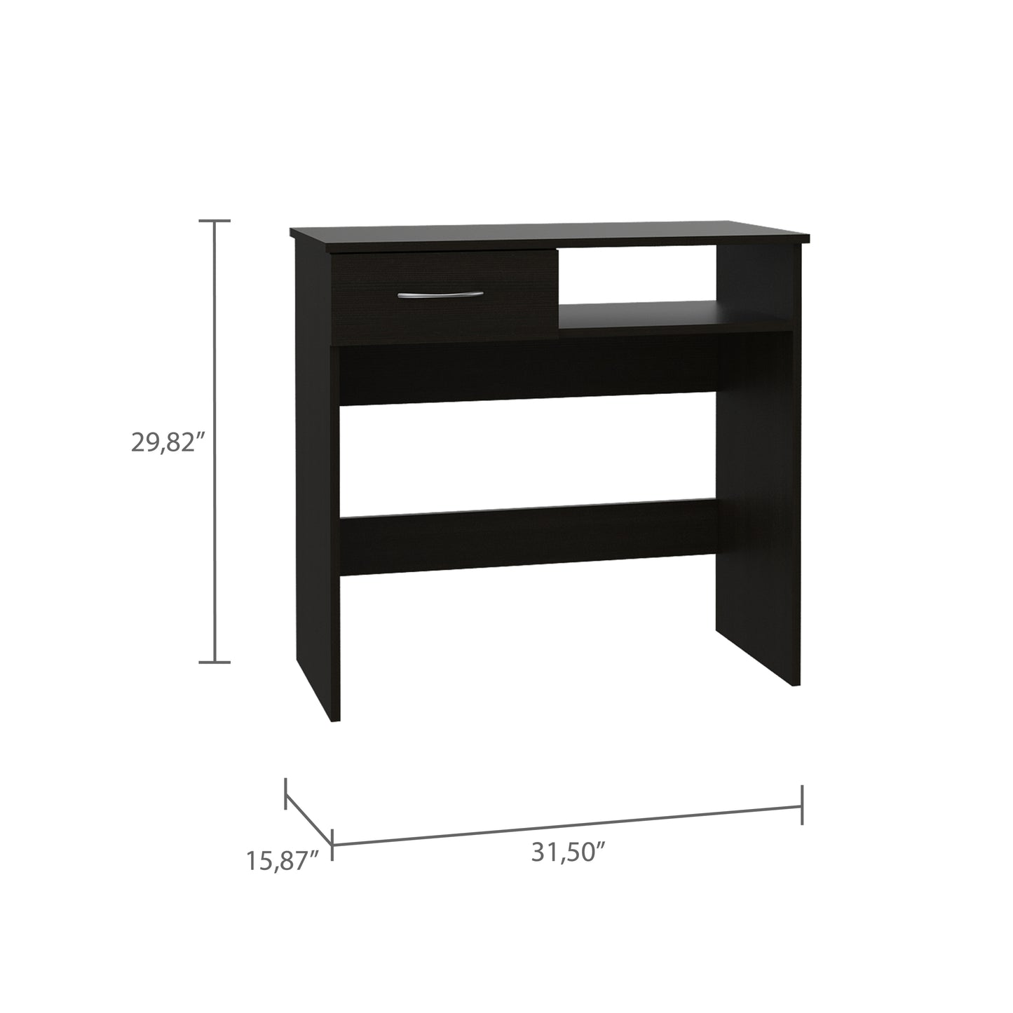 Modern Black Home Office Desk and Bookcase Set with Drawer and 7 Shelves