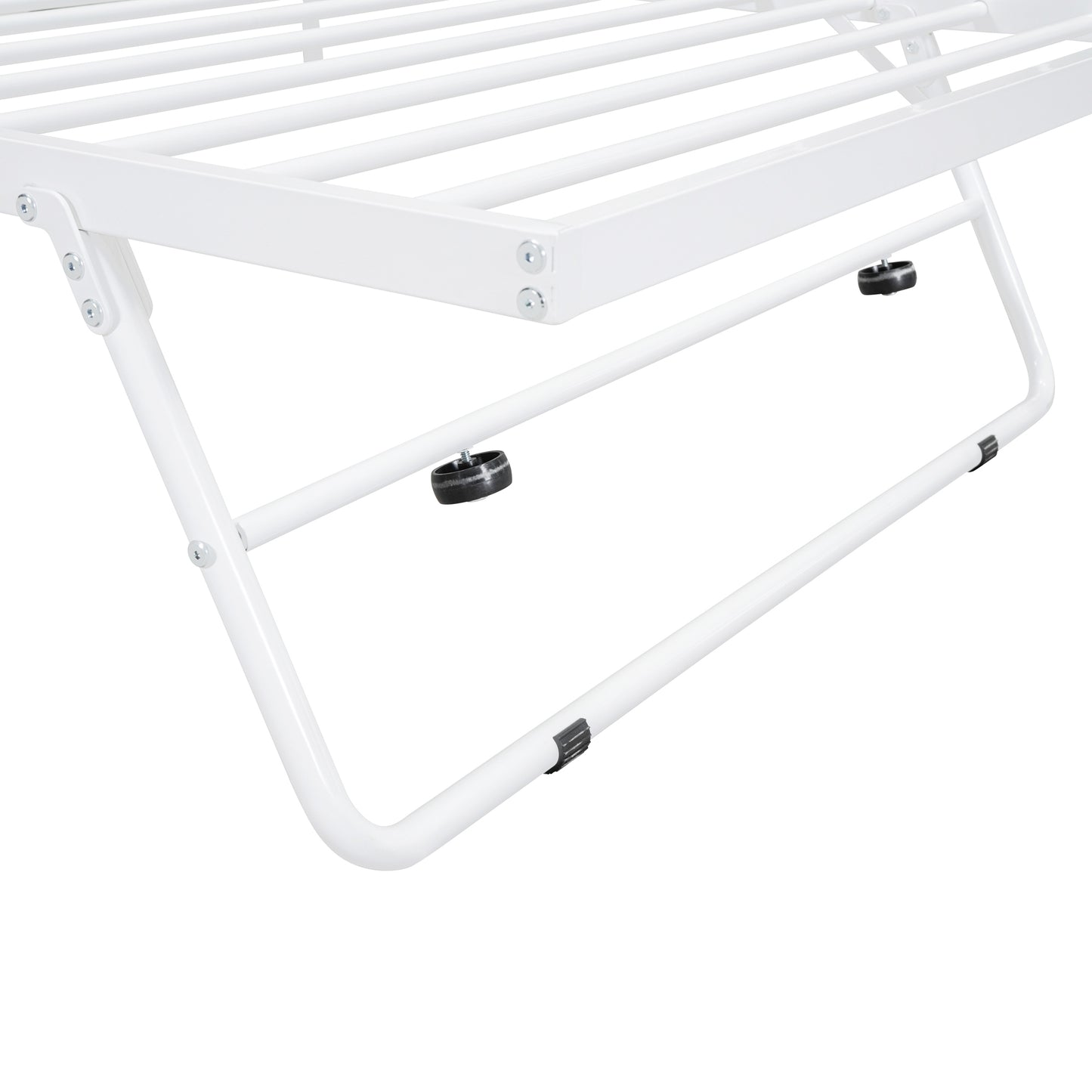 Twin Size Metal Daybed with Twin Size Adjustable Trundle, Portable Folding Trundle, White