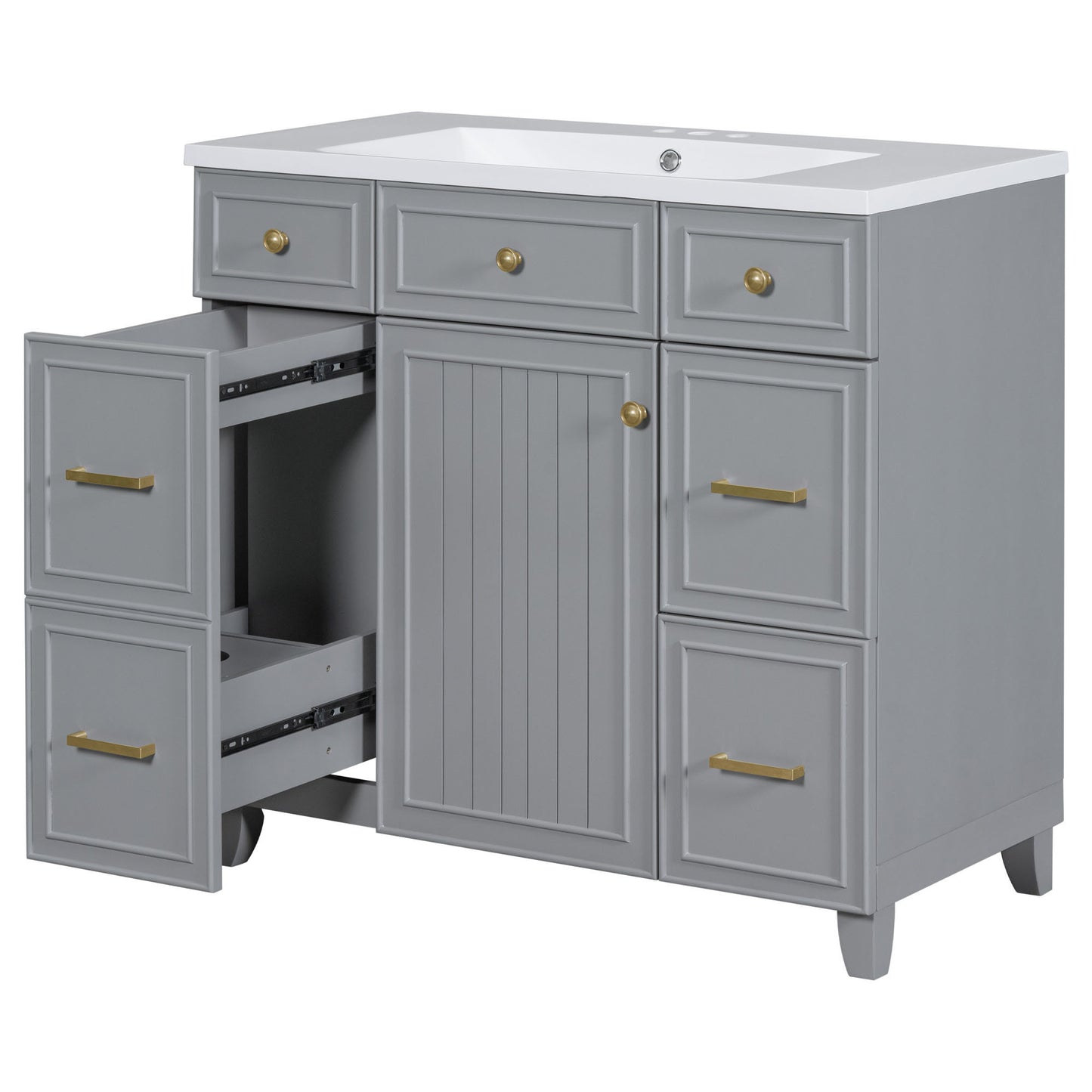 36" Bathroom Vanity Cabinet with Sink Top Combo Set, Grey, Single Sink, Shaker Cabinet with Soft Closing Door and Drawer