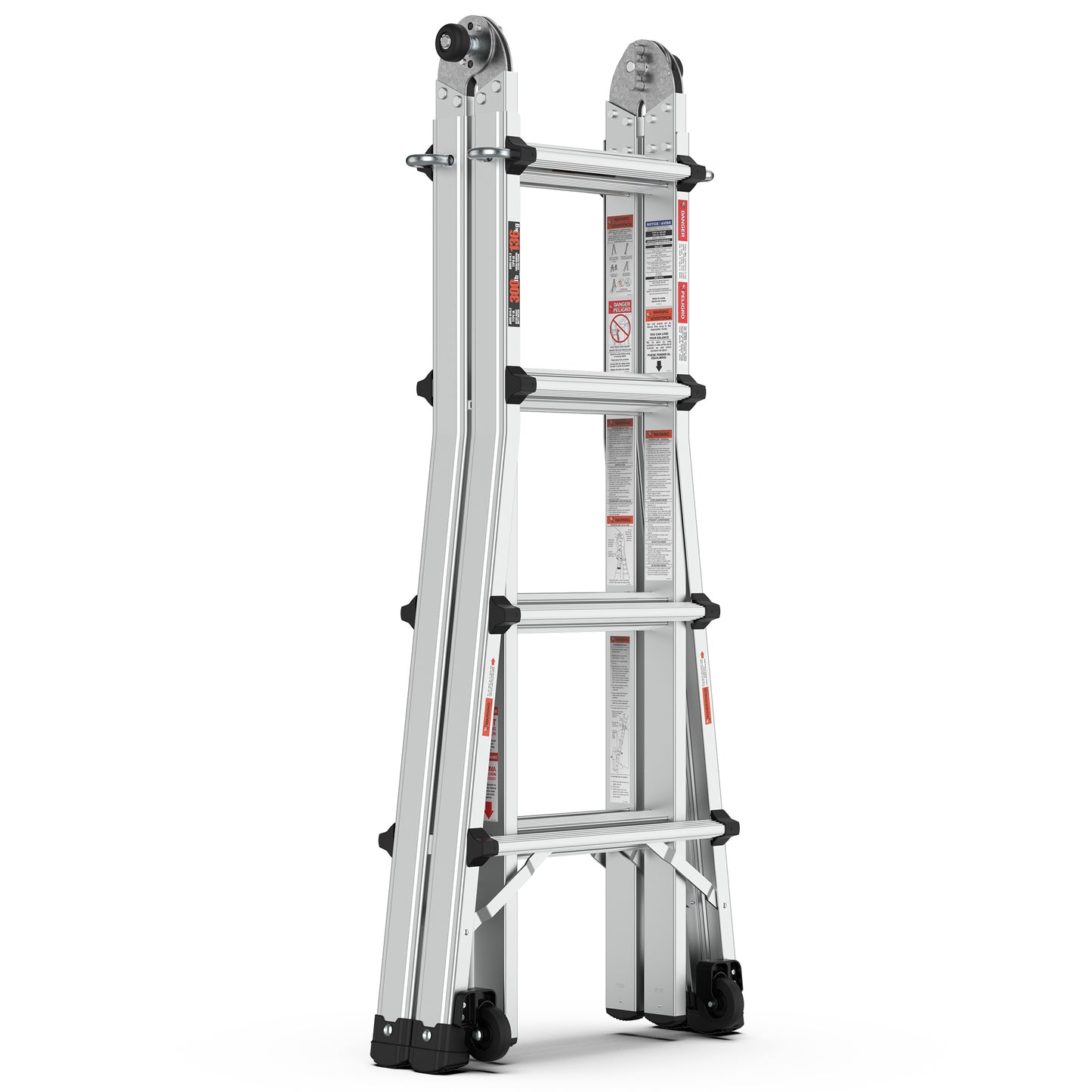 Aluminum Multi-Position Ladder with Wheels, 300 lbs Weight Rating, 17 FT