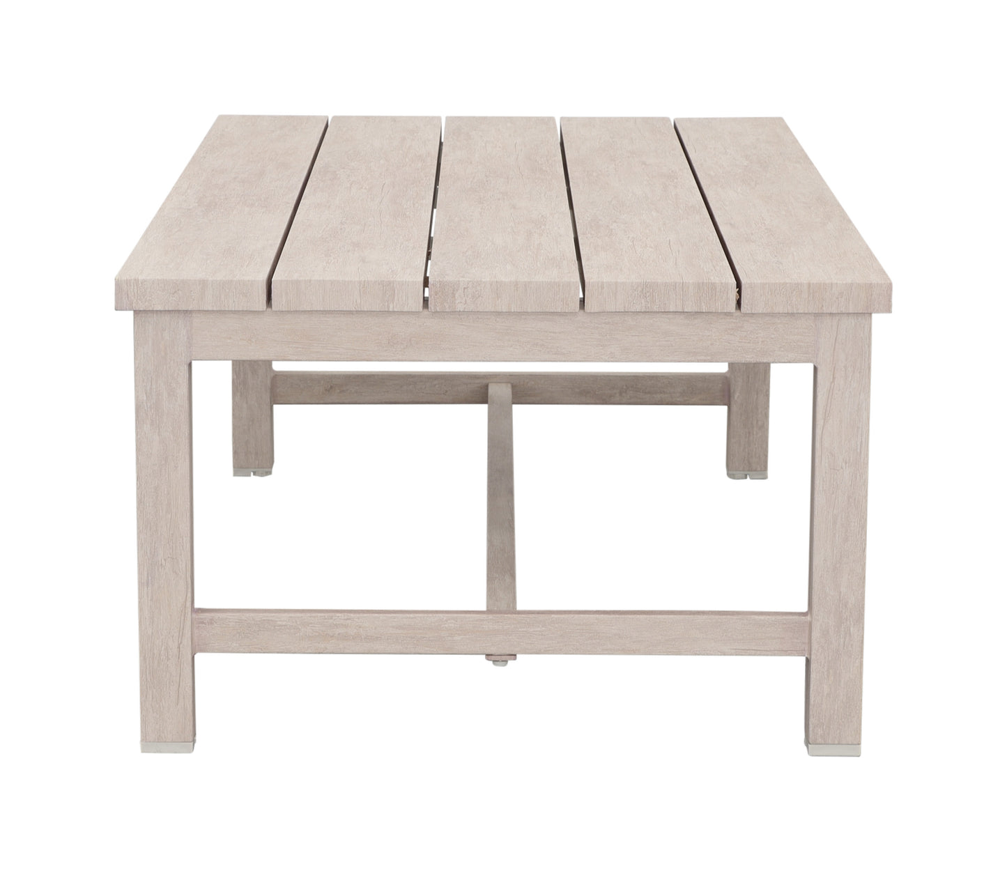 Sturdy Aluminum Outdoor Coffee Table - Elegant Whitewashed Birch Look, Enhanced Stability, Weather-Resistant Surface