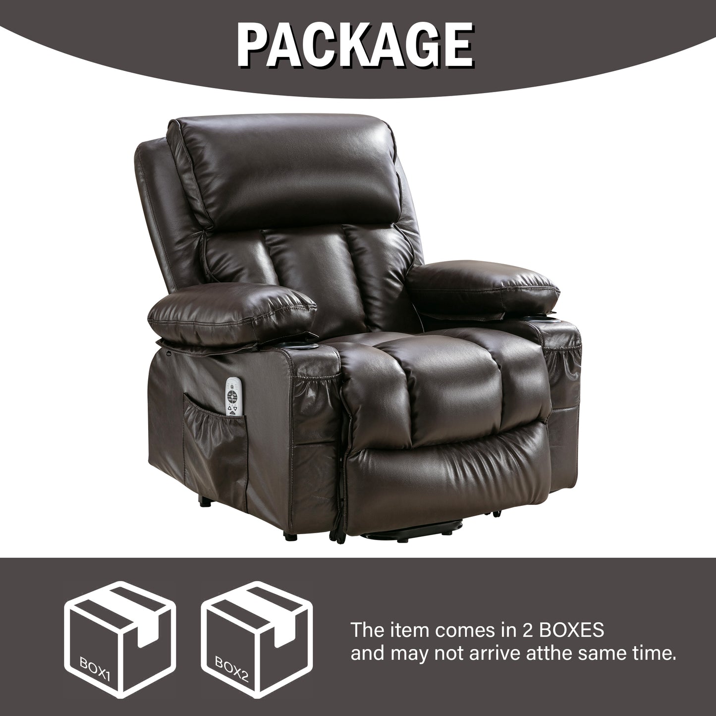 Electric Power Lift Recliner Chair with Heat and Massage, Brown