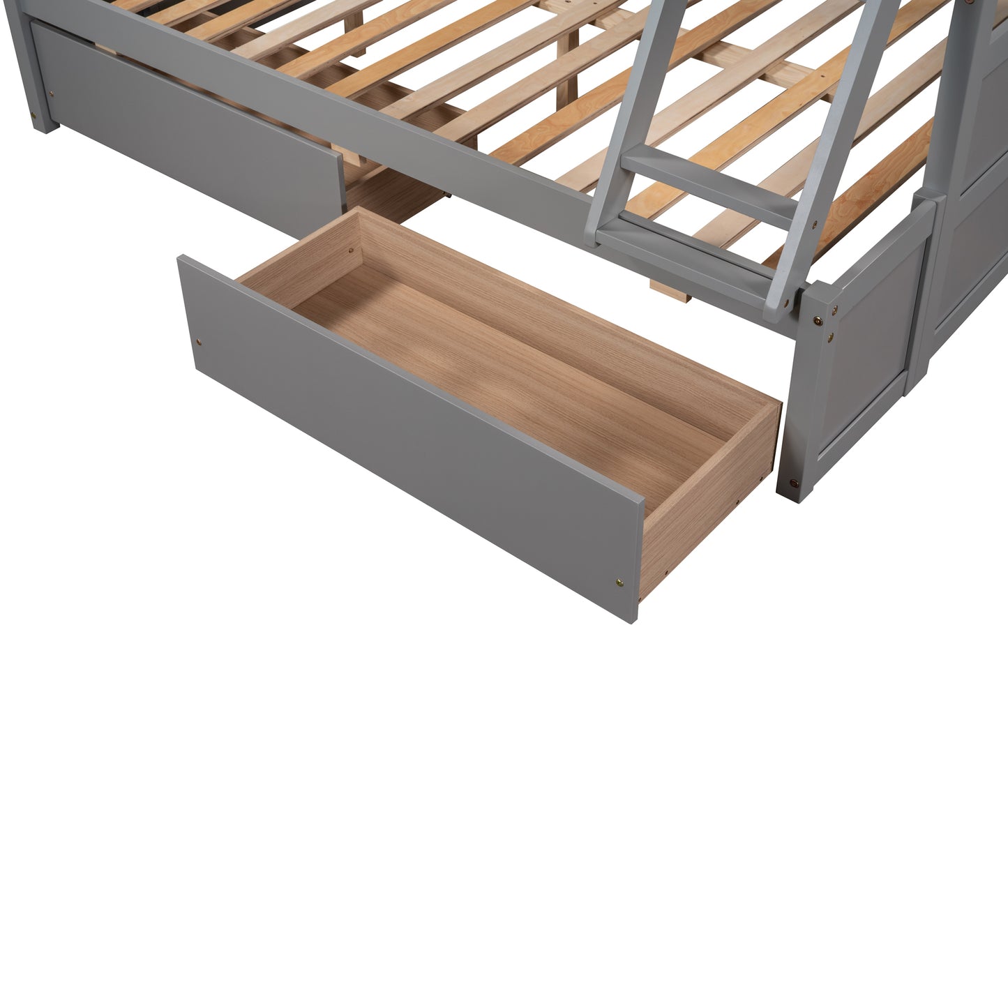 Gray Bunk Bed with Under-Bed Storage and Twin-Full Configuration