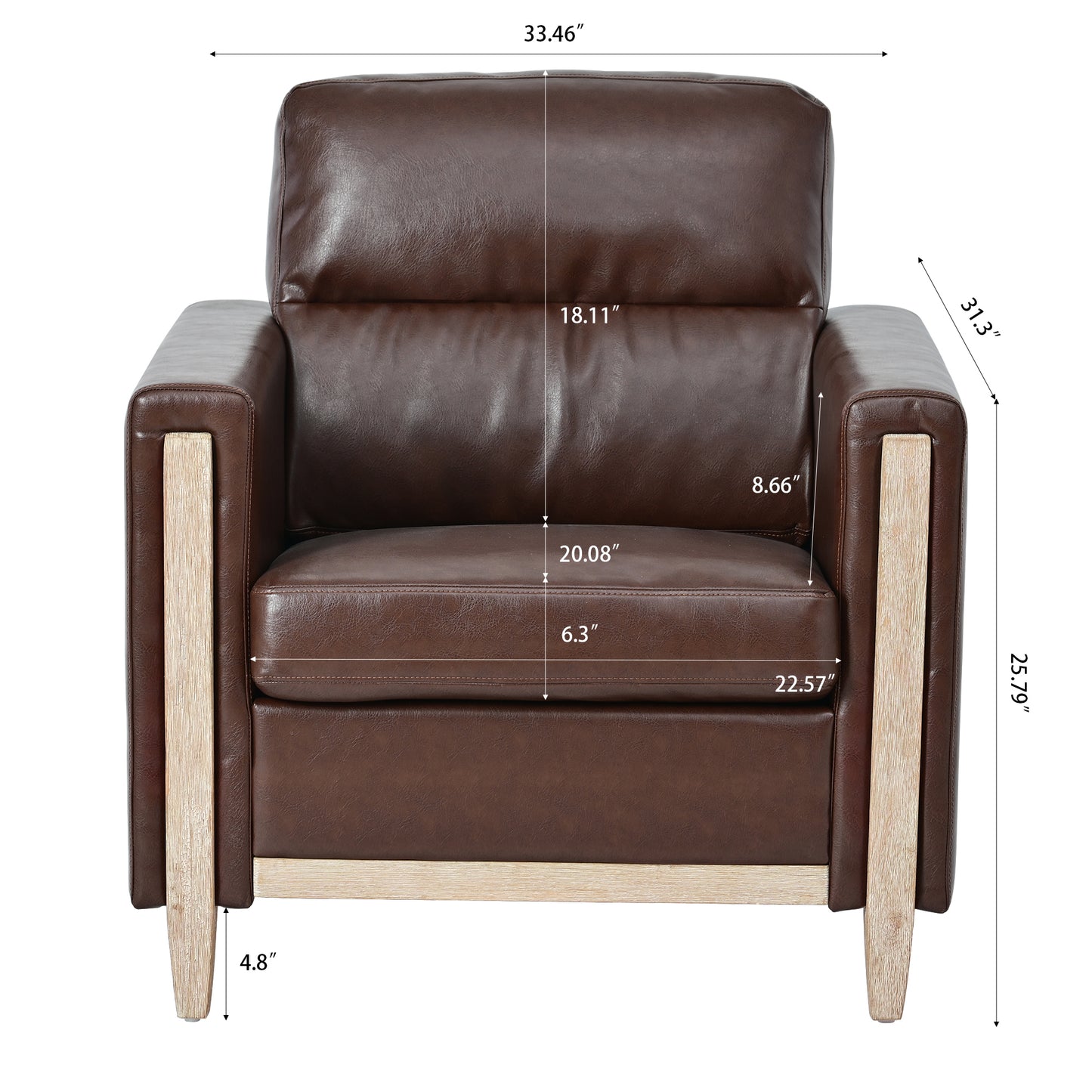 Single Seat Brown Sofa with Rubber Wood Legs