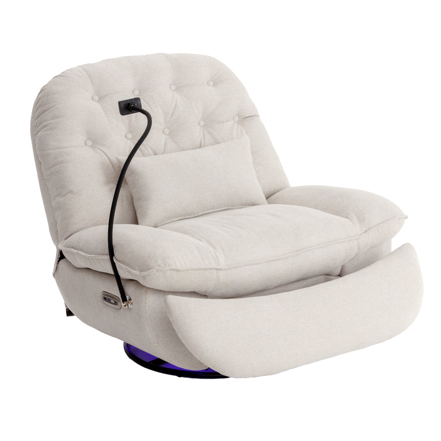 Smart Beige Power Recliner with Swivel, Voice Control, Bluetooth, USB Ports, Atmosphere Lamp, and Mobile Phone Holder