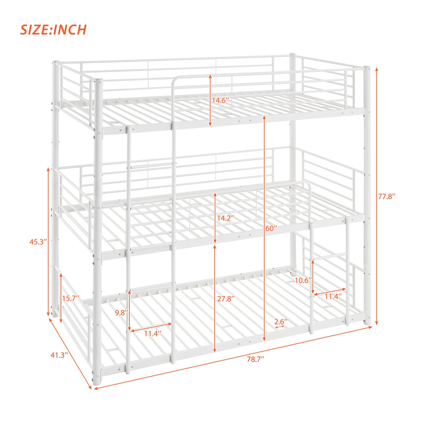 Twin-Twin-Twin Triple Bed with Built-in Ladder, Divided into Three Separate Beds,White(OLD SKU:LP000197AAK)