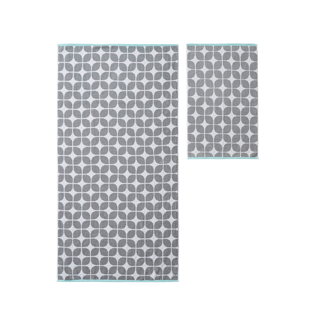 Jacquard Geometric Print Bath Towel Set with Dobby Border