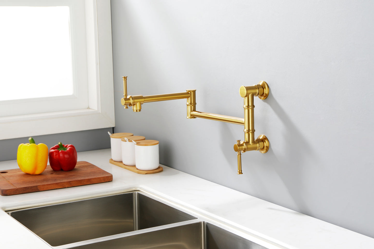 Pot Filler Faucet Wall Mount Pot Filler Faucet, Modern Brass Pot Filler Two-Attachment Wall Mount
 Folding Kitchen Pot Filler Swing Arm