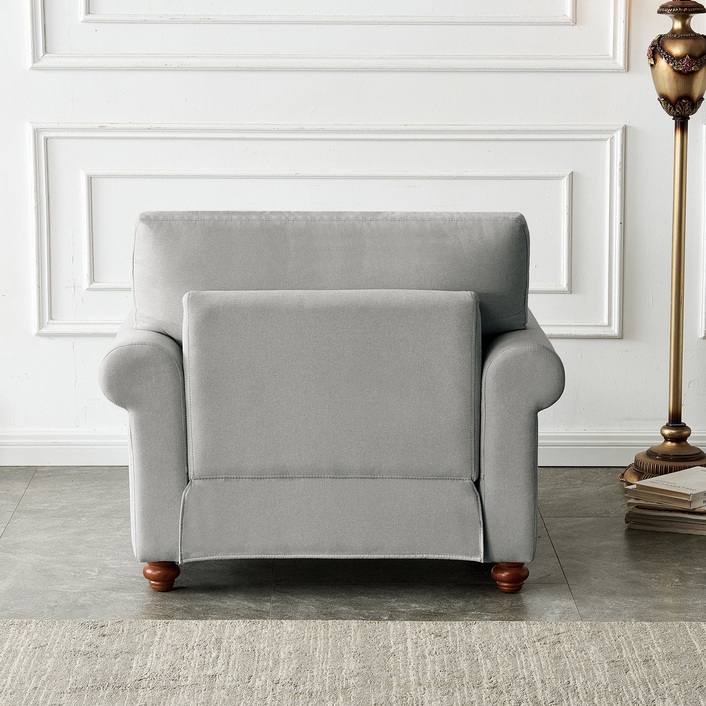 Living Room Sofa Single Seat Chair with Wood Leg Grey Fabric