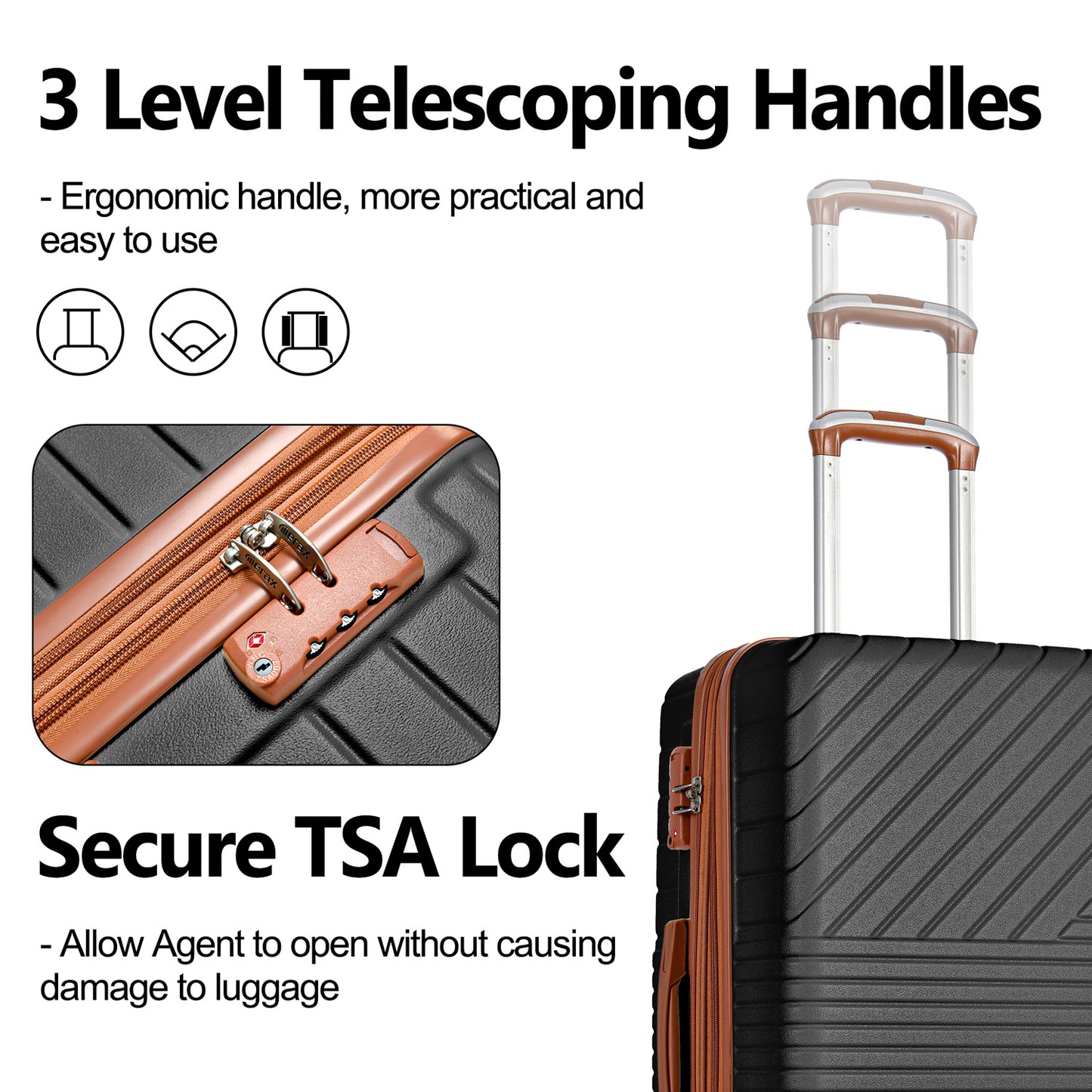 Hardshell Luggage Sets 3 Piece double spinner 8 wheels Suitcase with TSA Lock Lightweight 20''24''28''