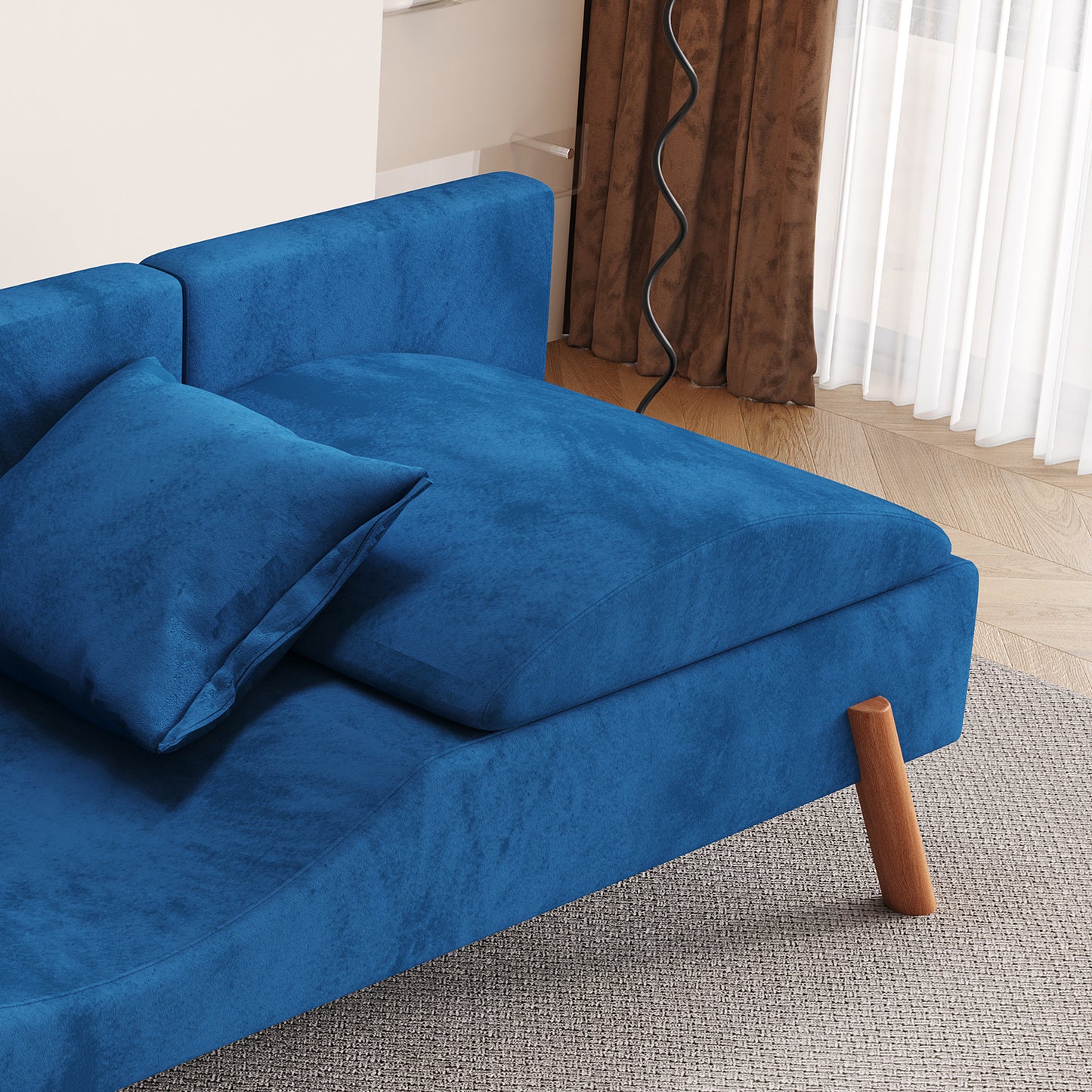 Cut-and-fill chaise longue, convertible multifunctional loveseat sofa blue