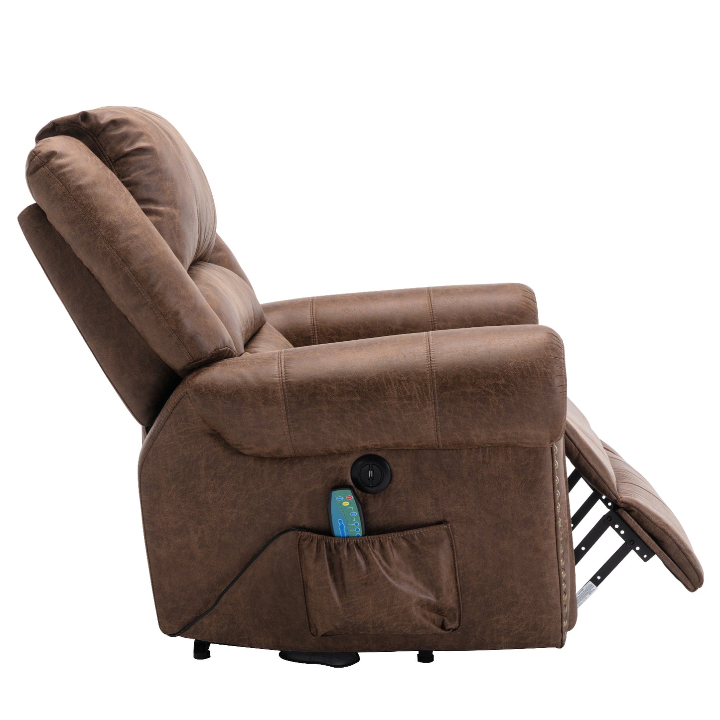 Luxurious Nut Brown Power Lift Recliner Chair with Massage, Heat, and USB Port