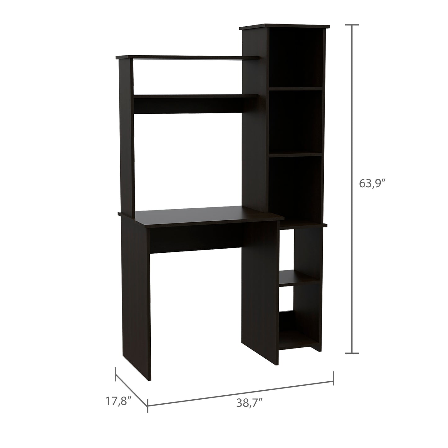 Marston 6-Shelf Writing Desk with Built-in Bookcase - Black Wengue, Space-Saving Modern Workstation