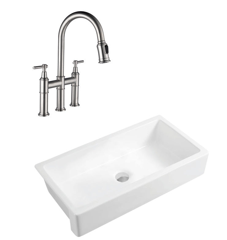 37 Inch White Ceramic Farmhouse Kitchen Sink