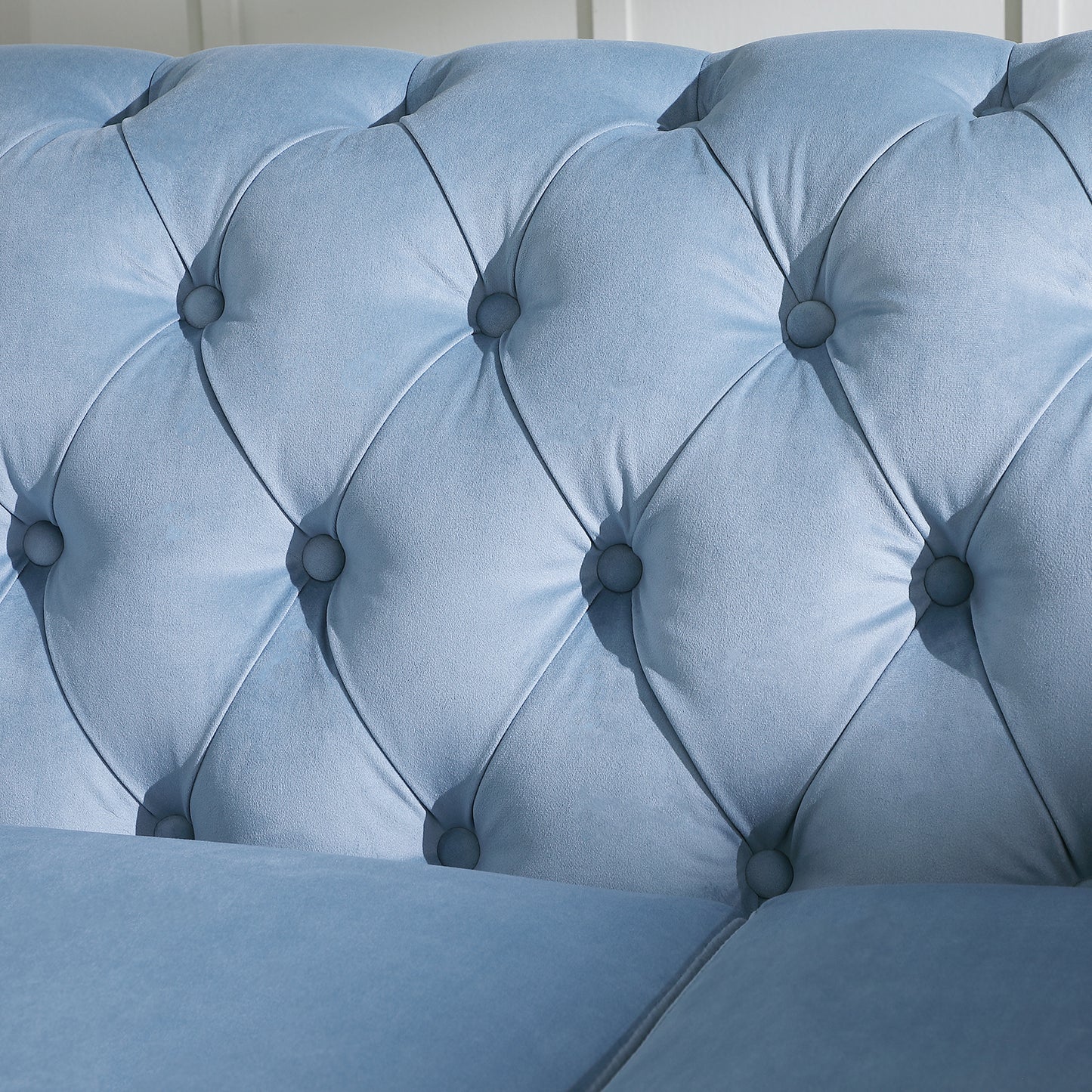 Chesterfield sofa ,Stanford sofa ,  high quality Chesterfield sofa ,Teal blue , tufted and wrinkled fabric  sofa;contemporary Stanford sofa .loverseater; tufted sofa with scroll  arm and scroll back