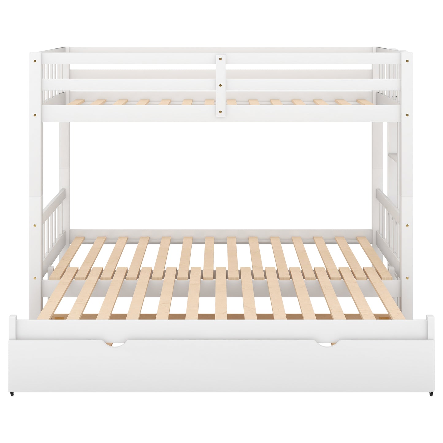 White Pull-out Bunk Bed with Trundle for Twin Over - Versatile Space-Saving Sleeping Solution