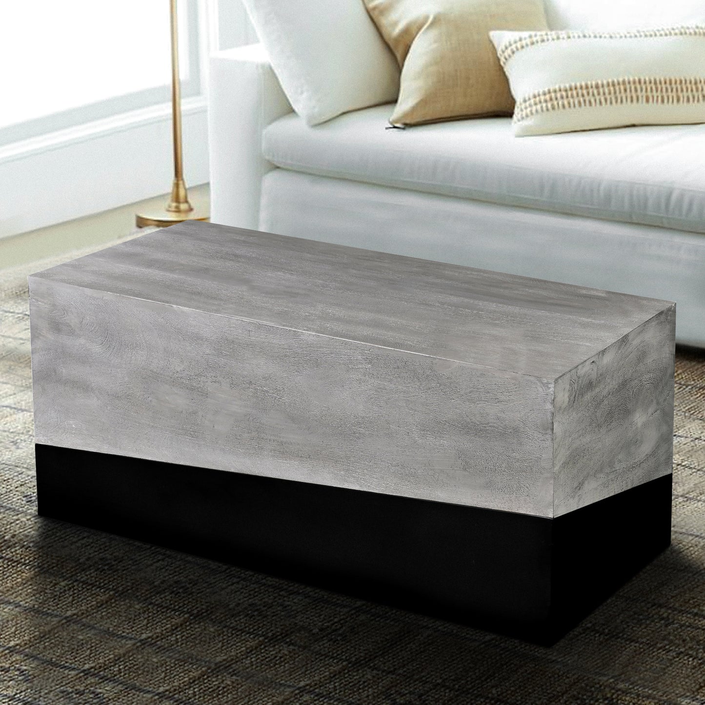 Rectangular Gray Mango Wood Coffee Table with Dual Tone Finish