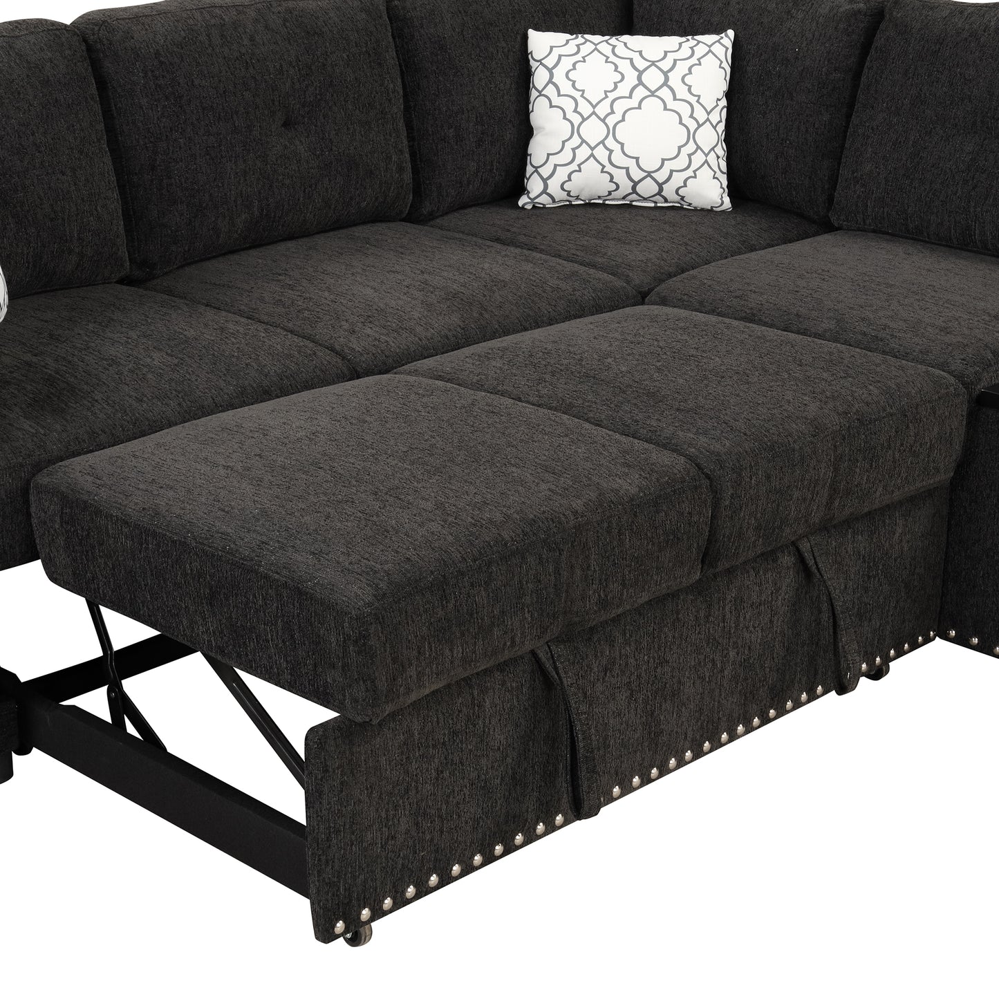 83.8 L-Shaped Reversible Sectional Sleeper Sofa with Cup Holder and USB Ports, Black