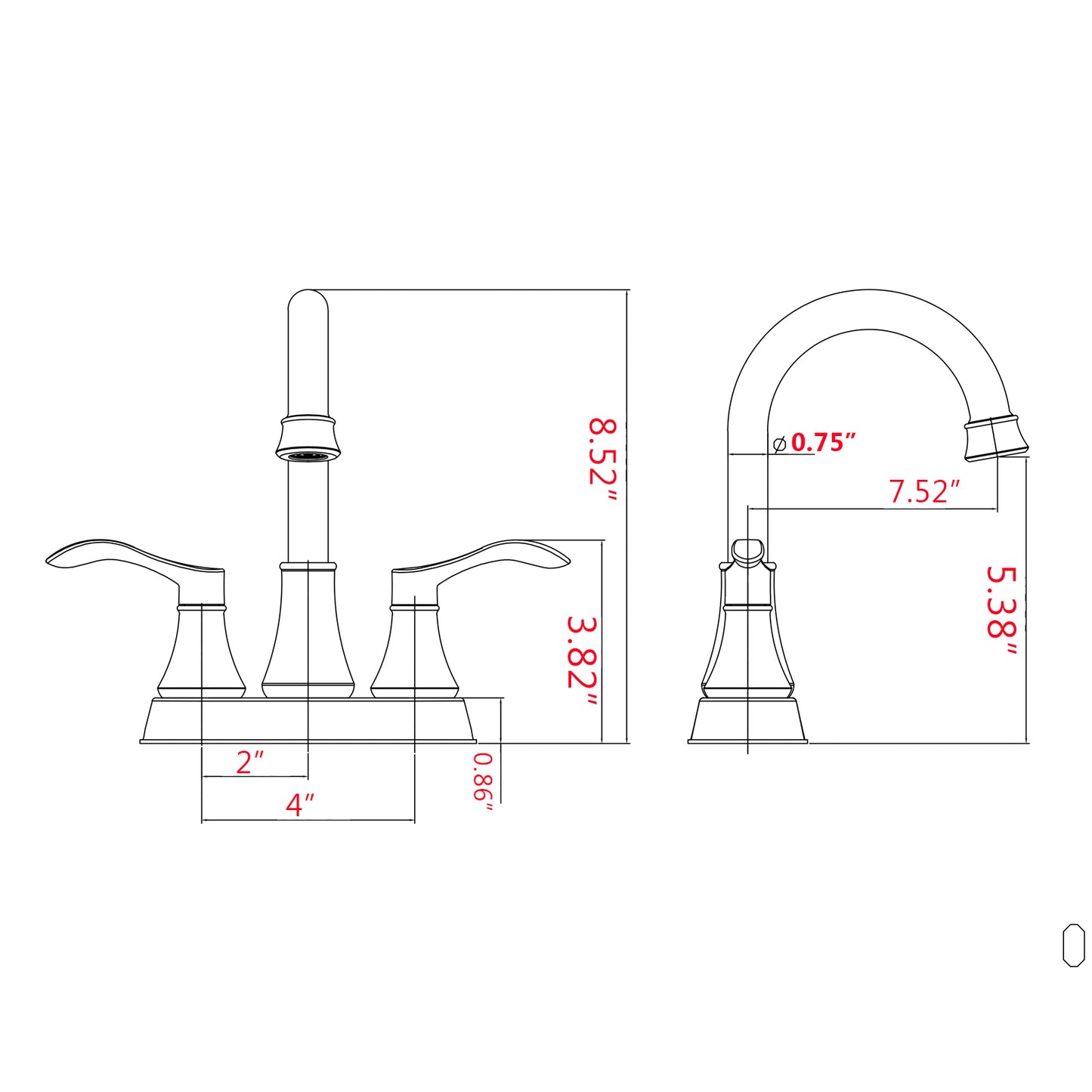 4 inches Matte Black Centerset Bathroom Faucet with 360° Swivel Spout and Pop Up Drain