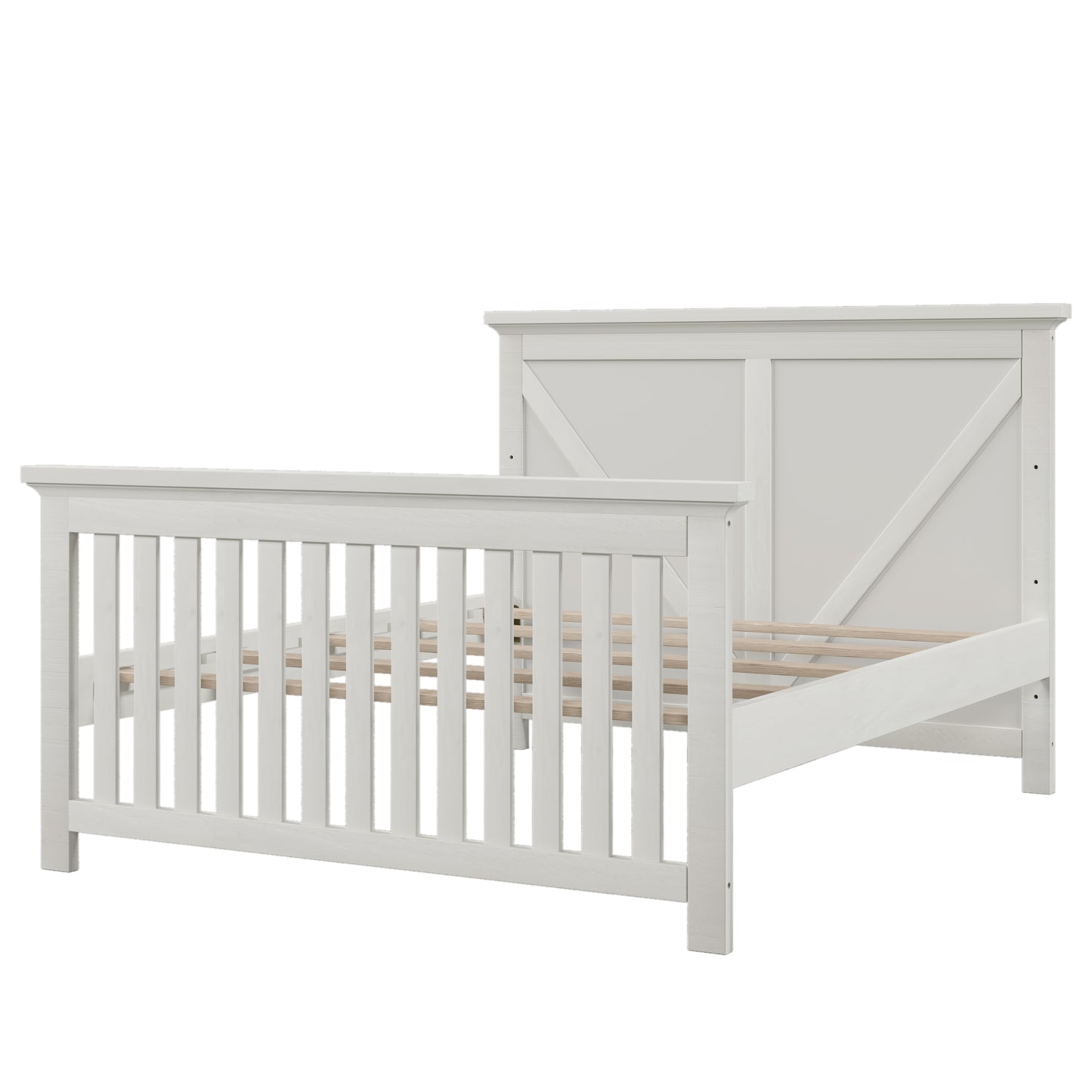 Rustic Farmhouse Style Whitewash 4-in-1 Convertible Full Bed Rails, White