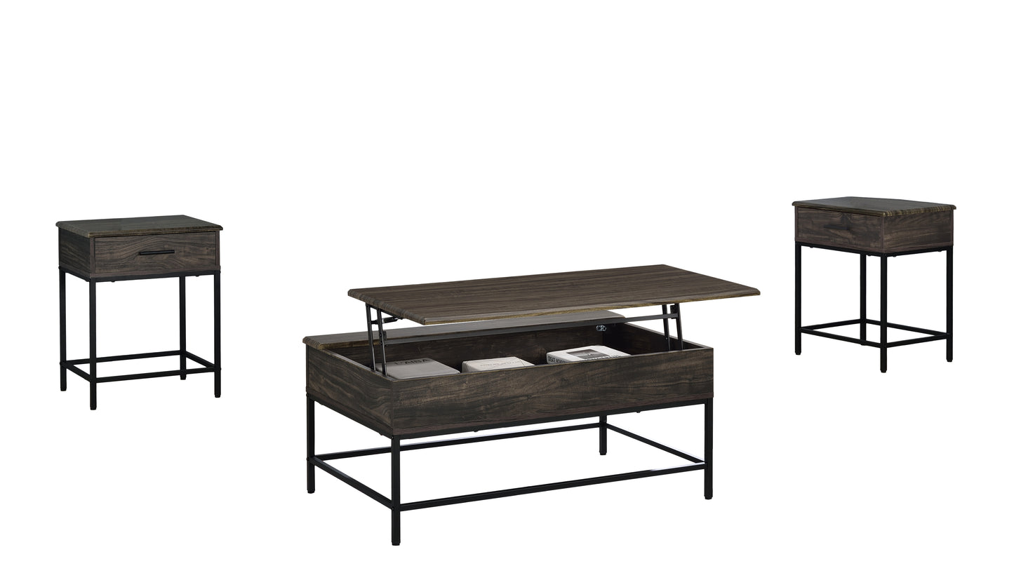 Elegant 3-Piece Brown MDF Lift Top Coffee and End Table Bundle