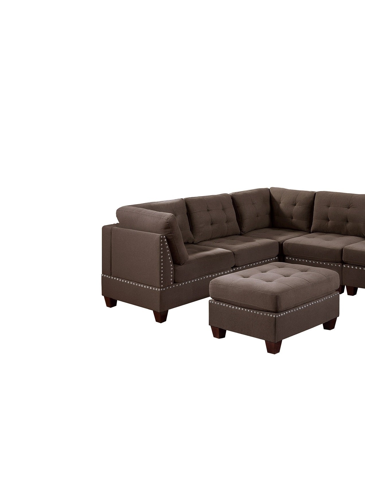 Elegant Black Coffee Modular Sectional Sofa Set with Tufted Nail head Accents