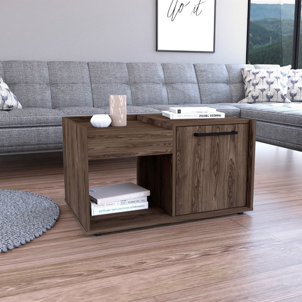 Sophisticated Dark Walnut Coffee Table with Concealed Storage
