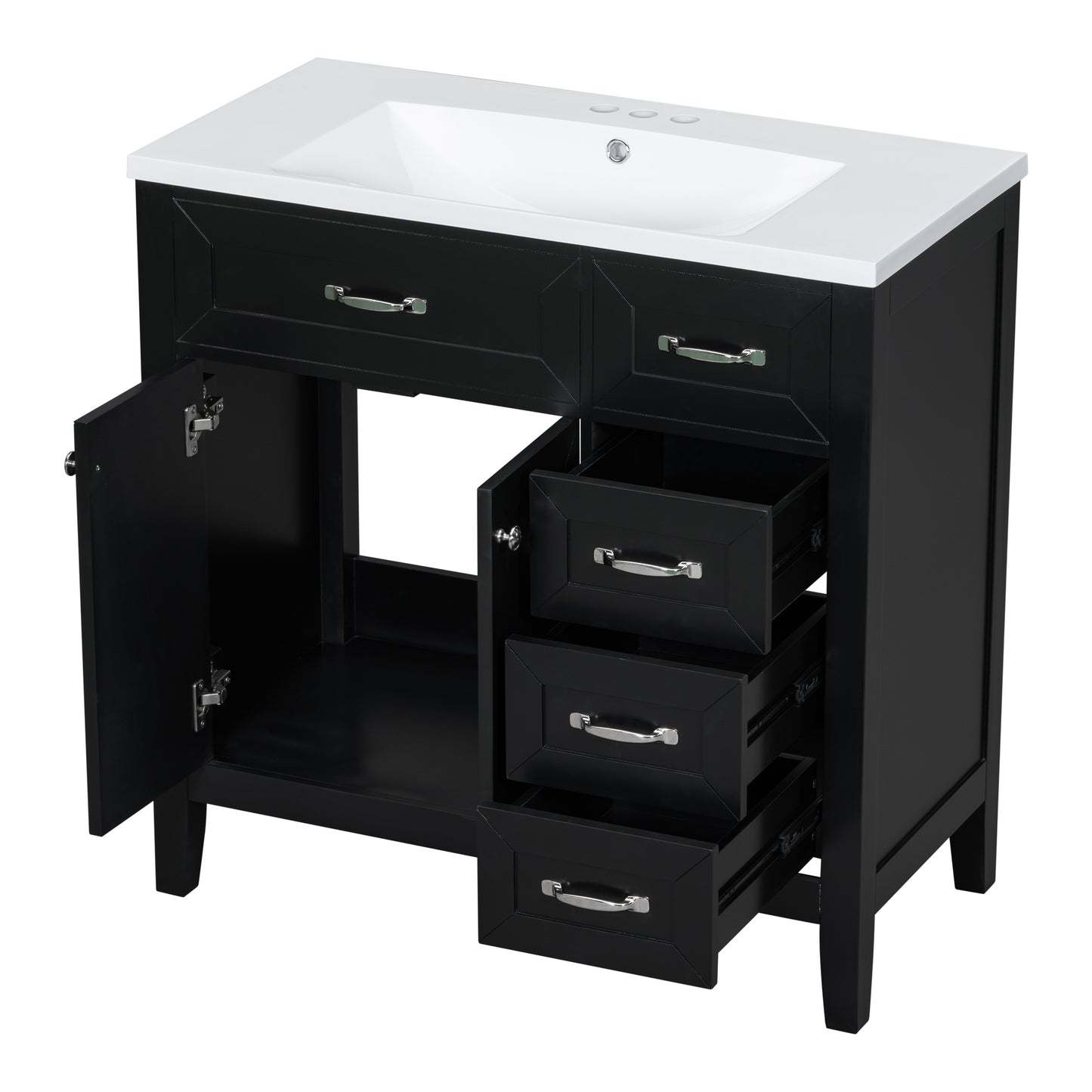 36" Bathroom Vanity with Sink Combo, Black Bathroom Cabinet with Drawers, Solid Frame and MDF Board