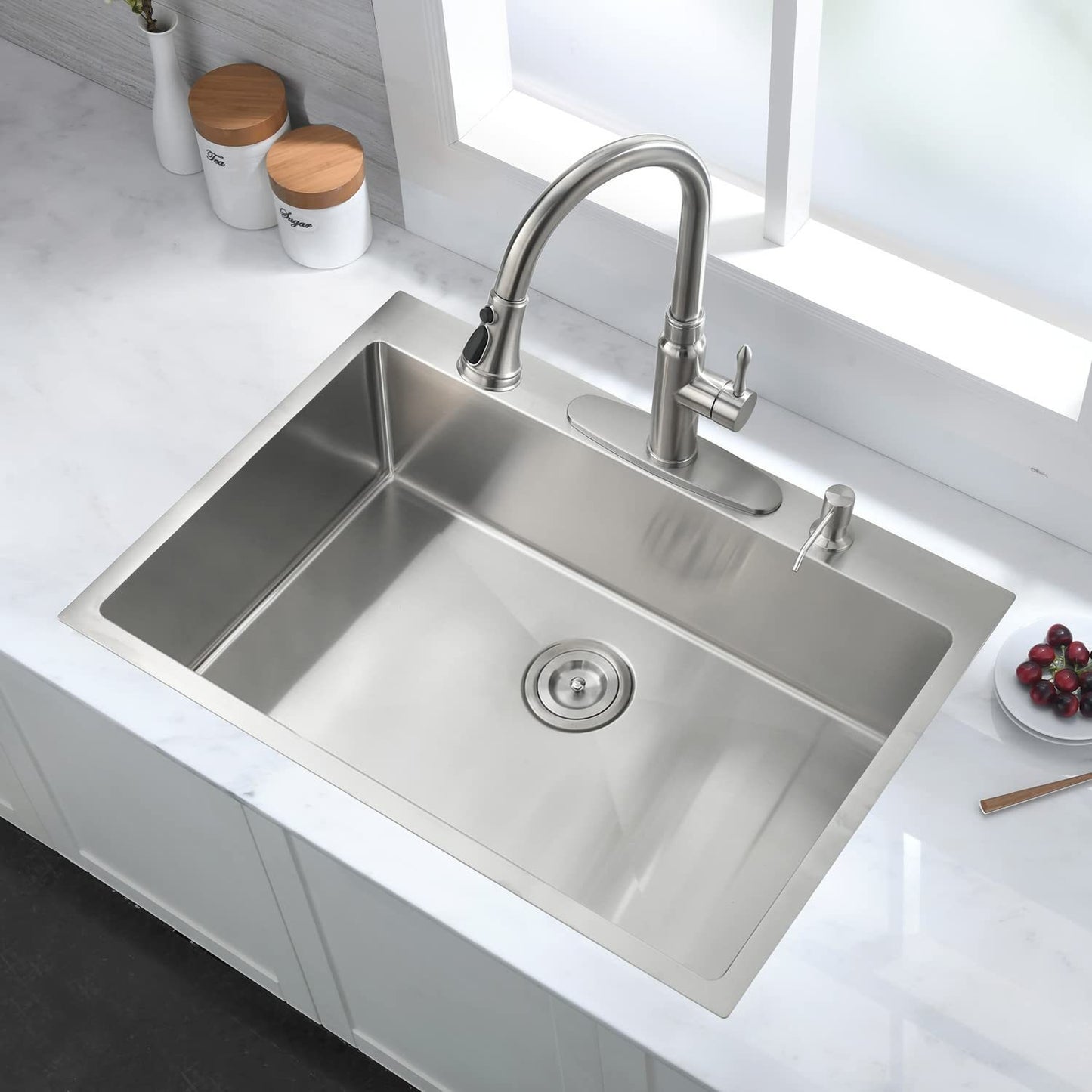 Premium Stainless Steel 30 2-Hole Drop-In Kitchen Sink with Grid and Strainer