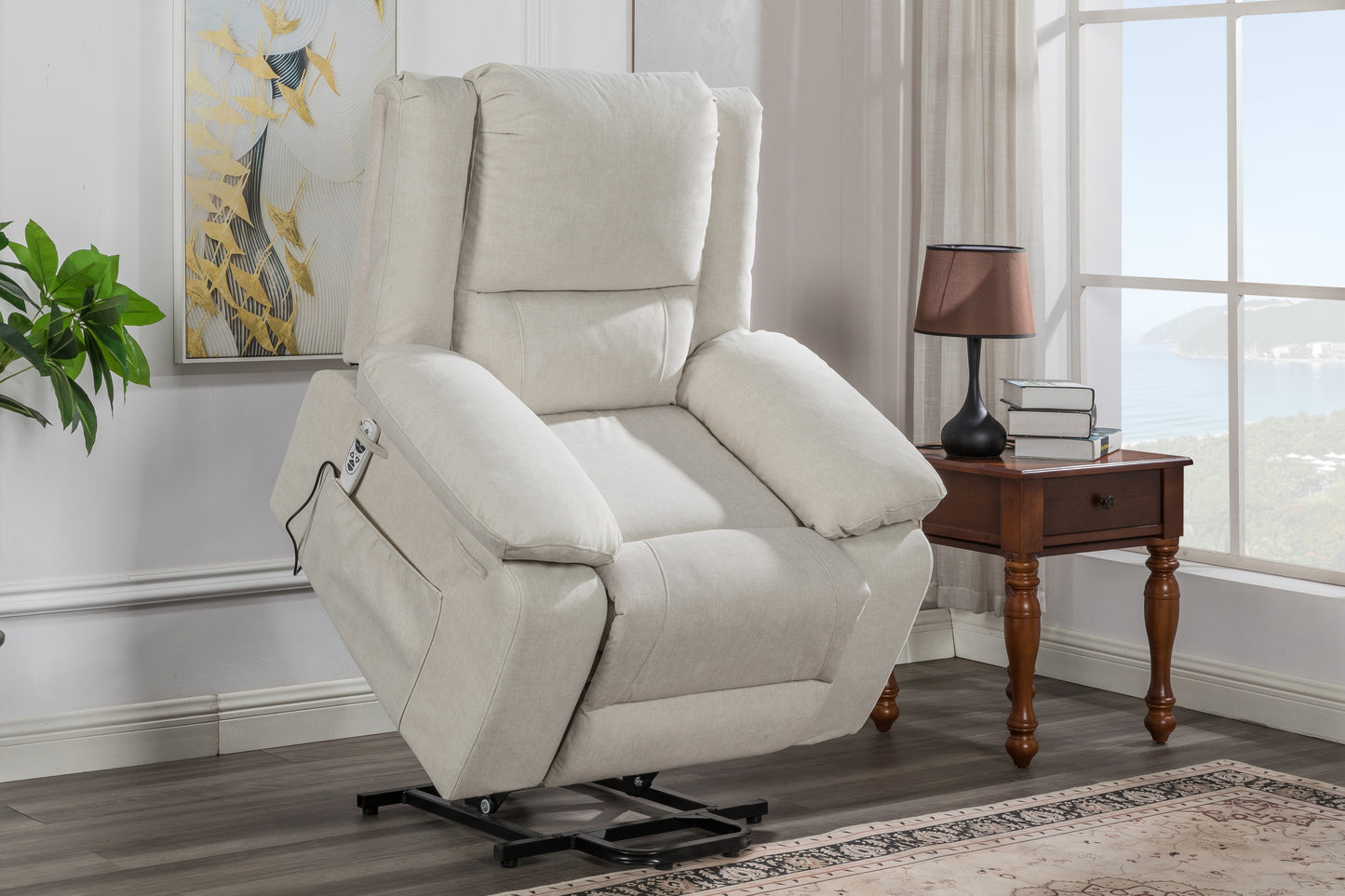 Electric Power Recliner Chair with Multi-Function Massage and Remote Control - Beige - Enhanced Comfort and Mobility Support