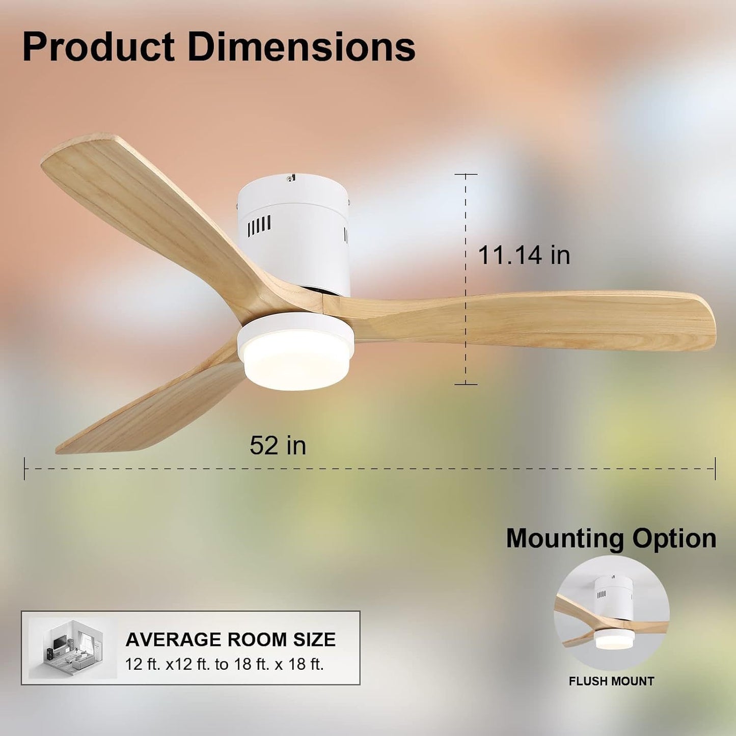 52-Inch Elegant White Ceiling Fan with Remote Control and Reversible DC Motor