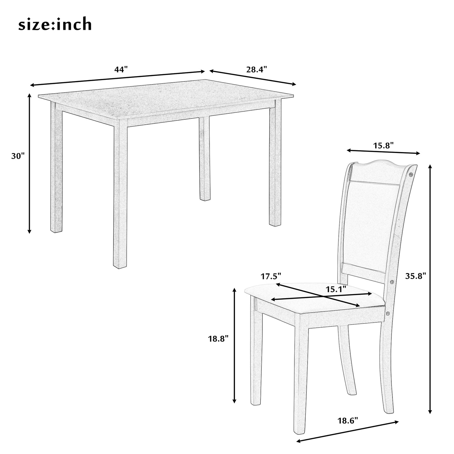 TREXM 5-Piece Wood Dining Table Set Simple Style Kitchen Dining Set Rectangular Table with Upholstered Chairs for Limited Space (Espresso)